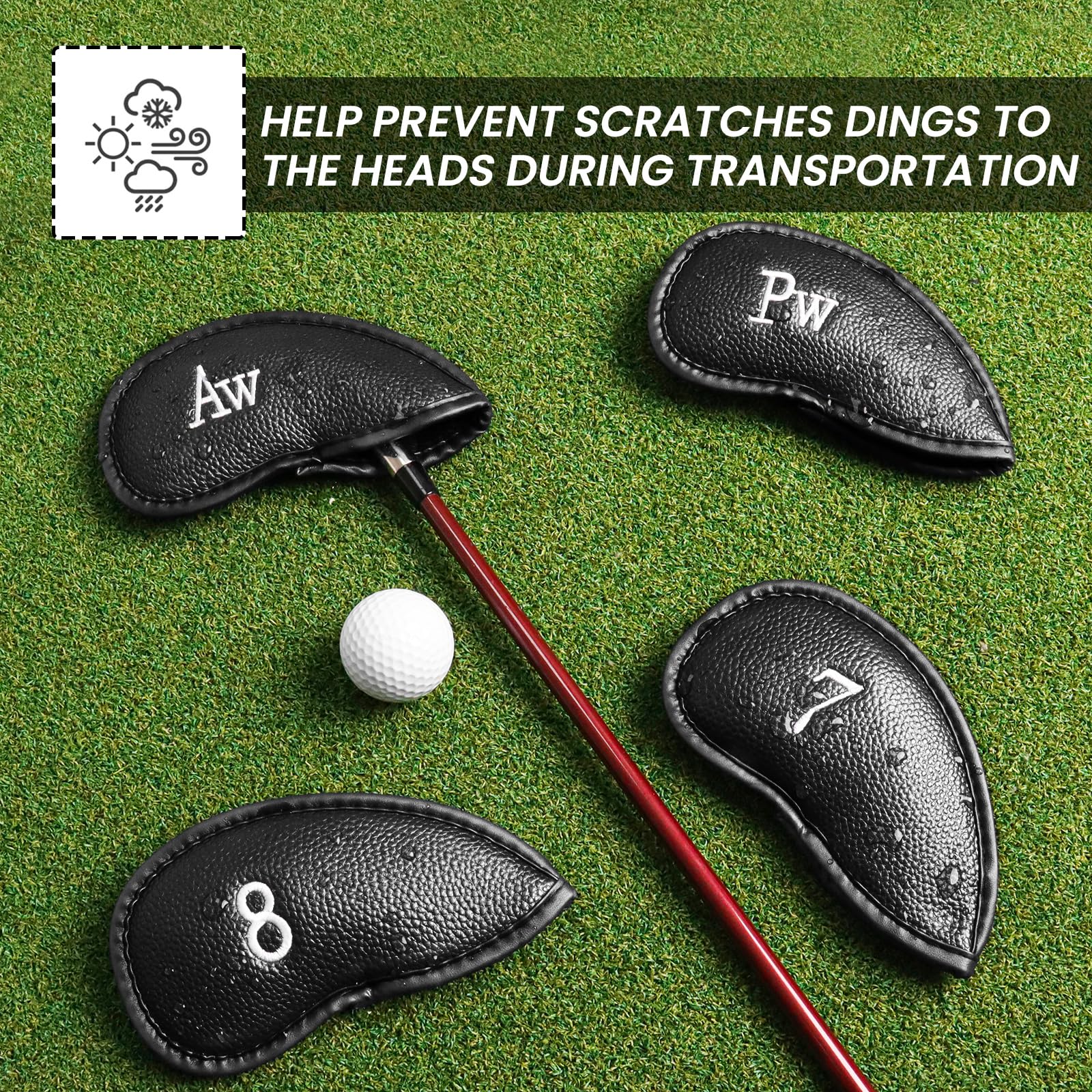 Finger Ten Golf Iron Head Covers Value 12 Piece Set, Synthetic Leather Deluxe Club Headcover, Universal Fit Main Iron Clubs (1 S