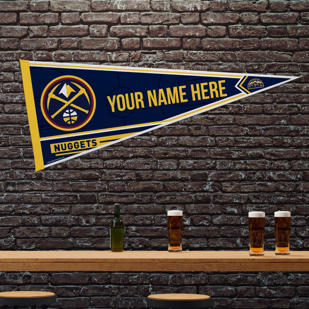 Rico Industries Nba Basketball Denver Nuggets Personalized - Custom 12'' X 30'' Soft Felt Pennant - Ez To Hang