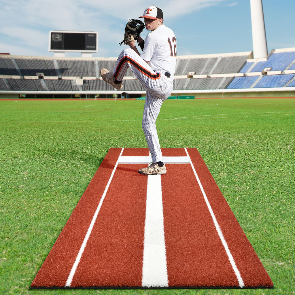 Shopsource Softball Pitching Mat, 10 x 3 FT Baseball Training Surface, Upgraded Anti-Slip With Stitched Embroidery Turf, Soft Ru