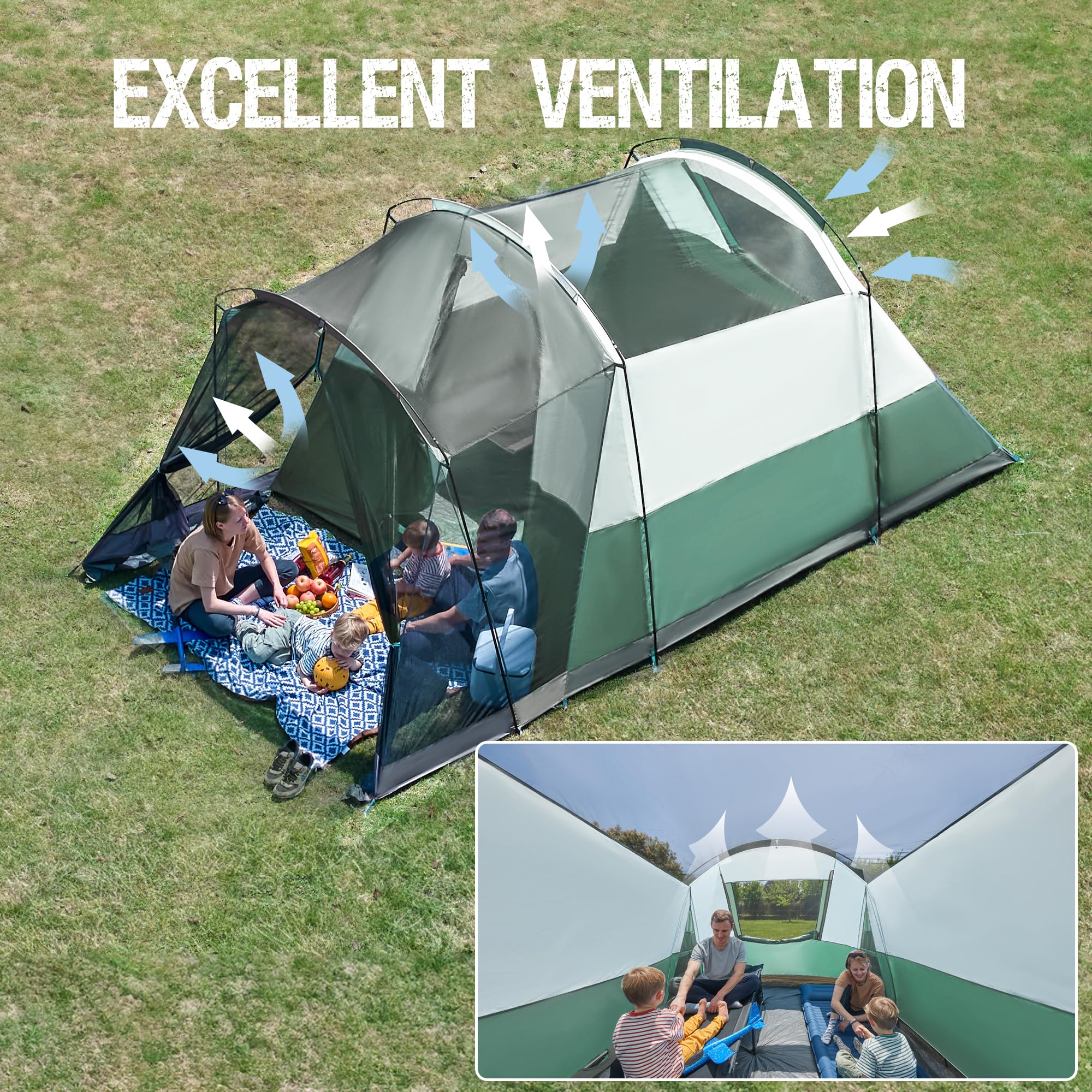 Portal 6 Person Family Tent For Camping With Screen Room, Weather Resistant Tall Tent With Rainfly, Easy Setup For Family Outdoo