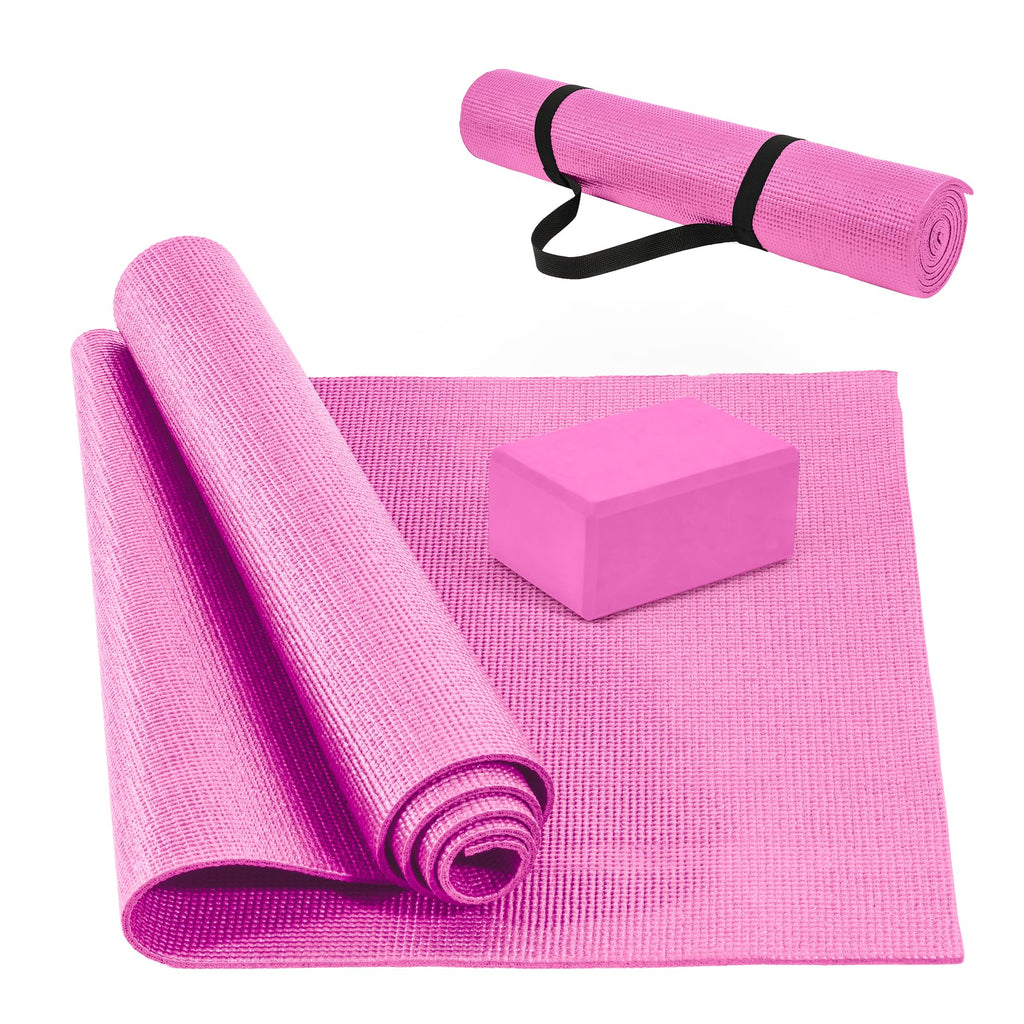 Fitvids All Purpose 0.25 Inch Thick High Density No Tear Exercise Yoga Mat With Strap & Lightweight Features For Indoor & Outdoo