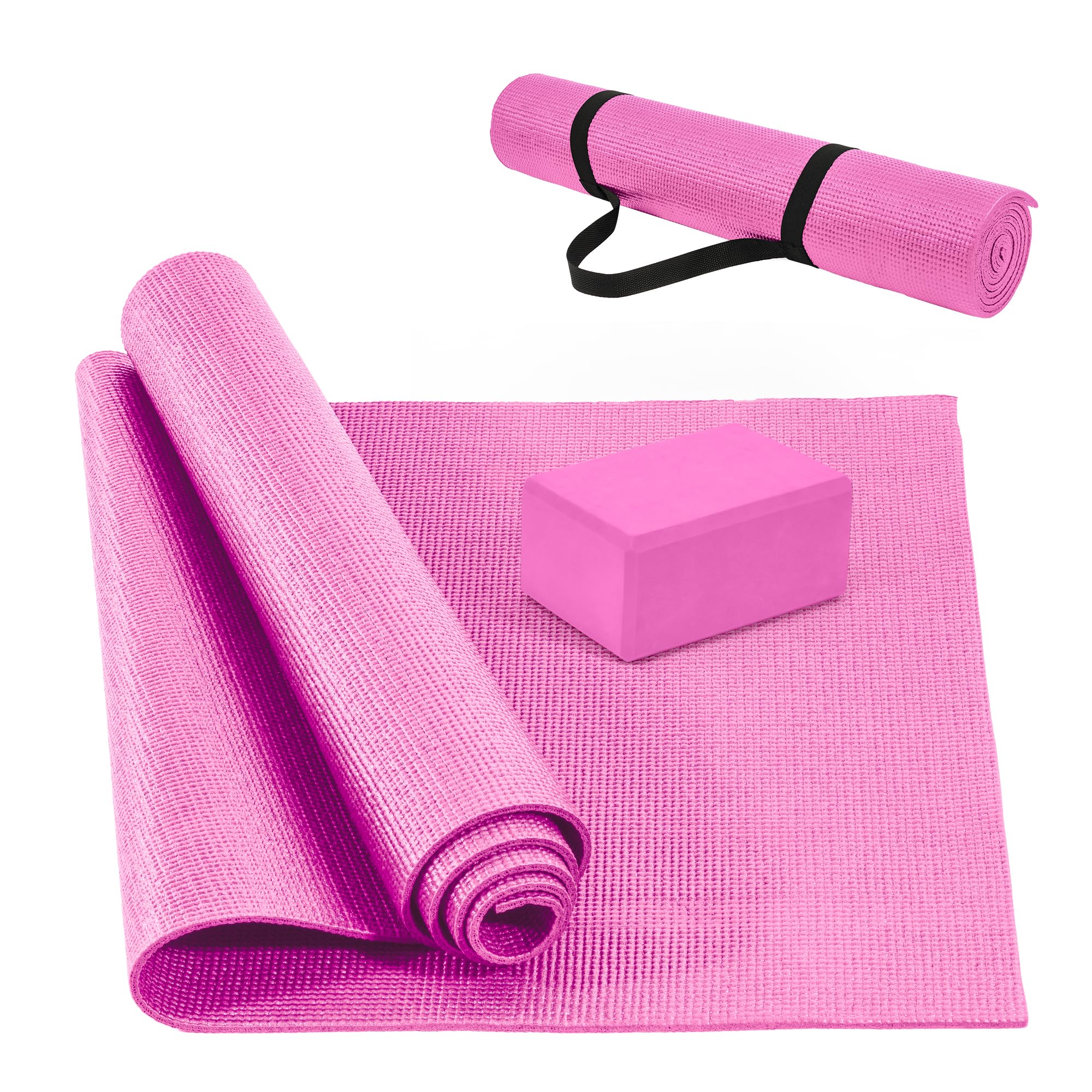 Fitvids All Purpose 0.25 Inch Thick High Density No Tear Exercise Yoga Mat With Strap & Lightweight Features For Indoor & Outdoo