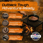 Adventure Seeka Folding Campfire Grill - Portable Over-Fire Grill With Food-Safe Coating, Heavy Duty Steel, Compact With Folding