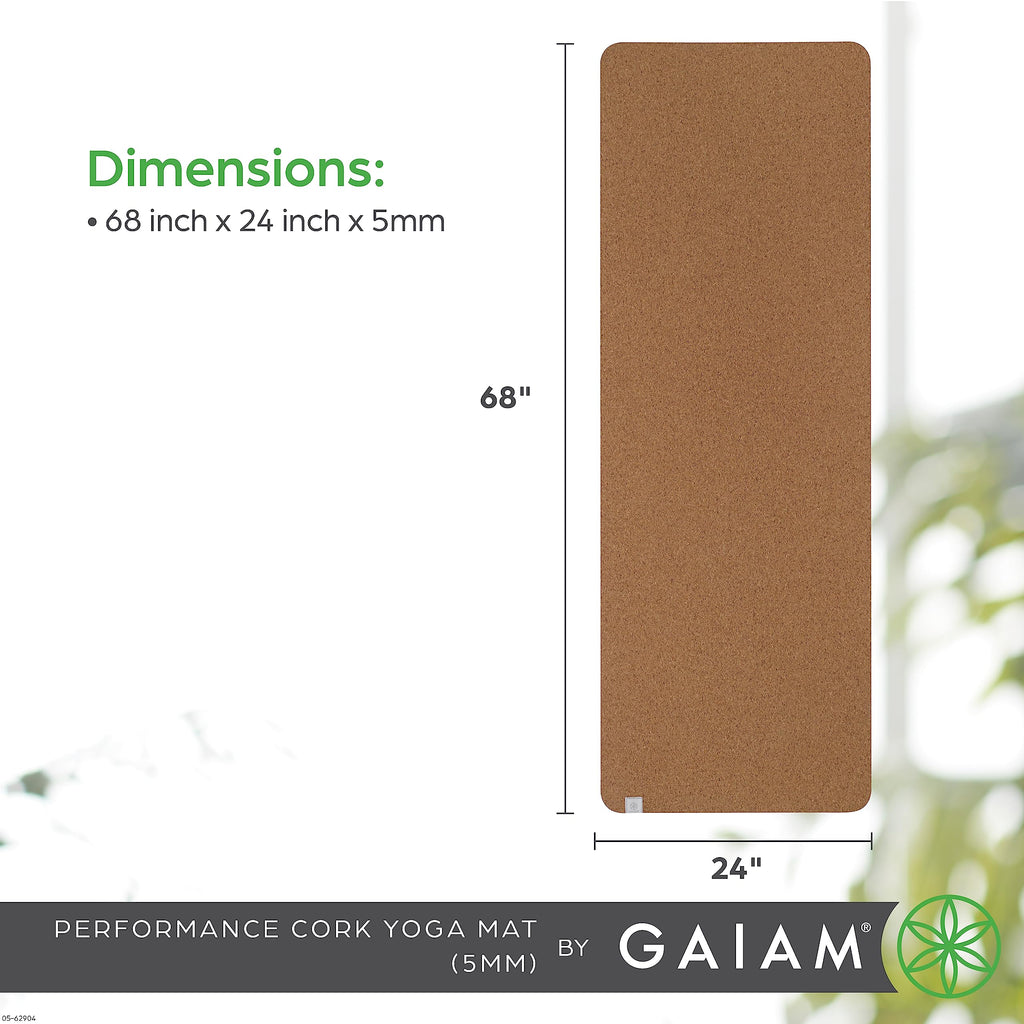 Gaiam Yoga Mat Cork - Great For Hot Yoga, Pilates (68-Inch X 24-Inch X 5Mm Thick), Black/Brown