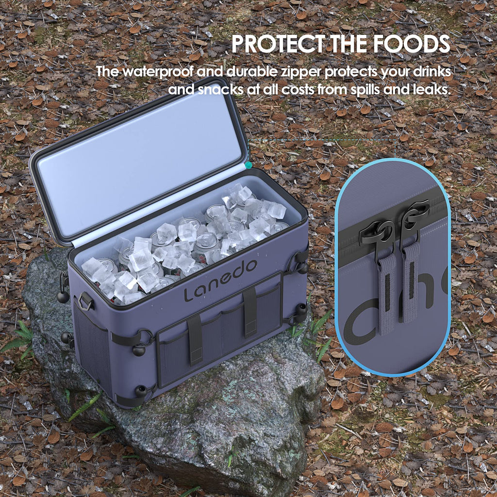 Lanedo 34-Can Collapsible Soft-Sided Cooler, Soft Ice Bag, Leak-Proof Beach Cooler, Ice Chest, Portable Travel Cooler For Food S