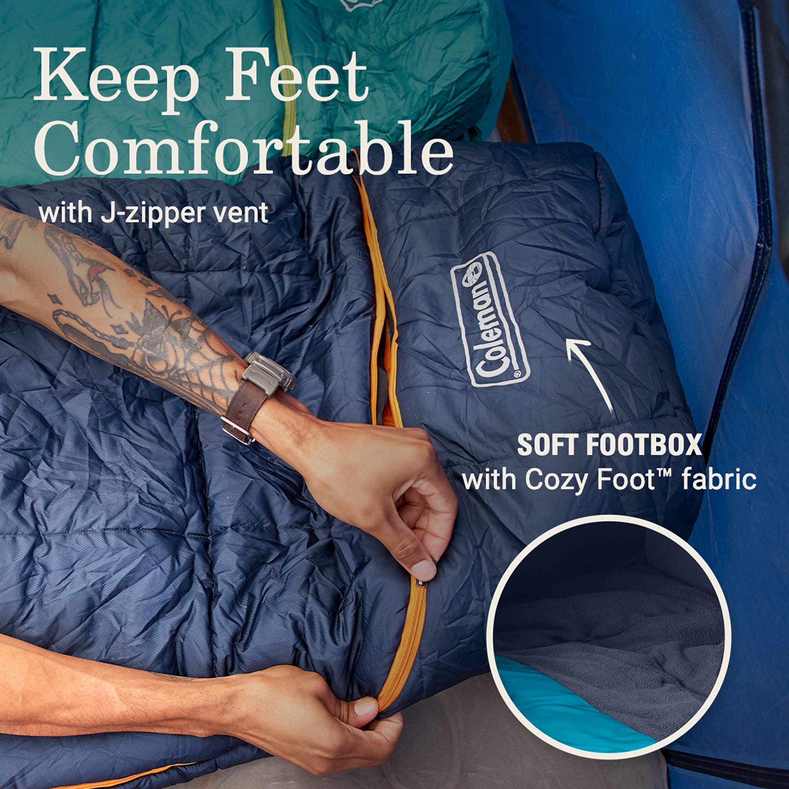 Coleman Big Bay Mummy Sleeping Bag, Cool-Weather 0F/20F/40F, Big & Tall Size With Foot Ventilation For Adults Ideal For Camping,