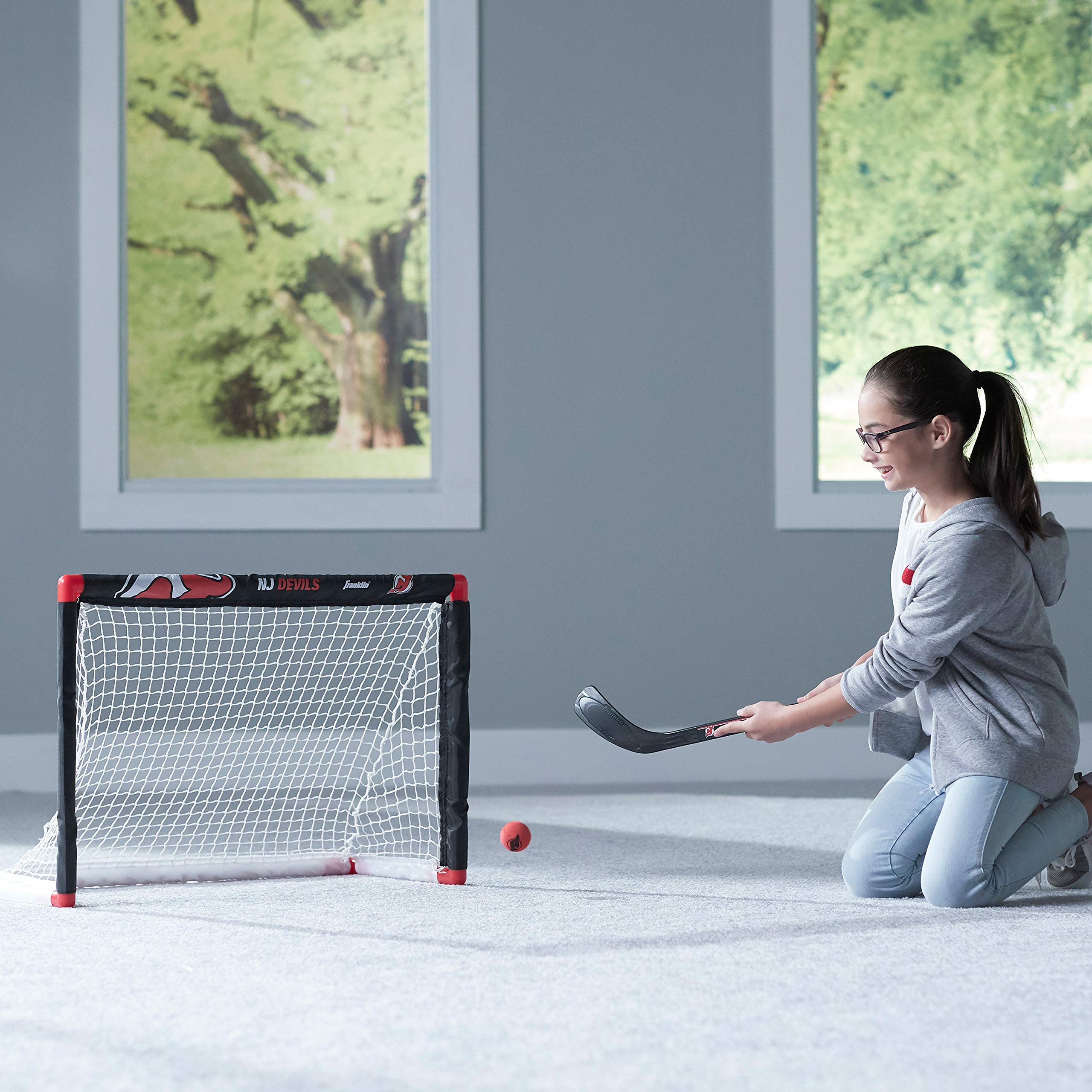 Franklin Sports New Jersey Devils Mini Hockey Set - Knee Hockey Goal, Ball,  2 Hockey Stick Combo Set - Mini Goal Net - Nhl Offi