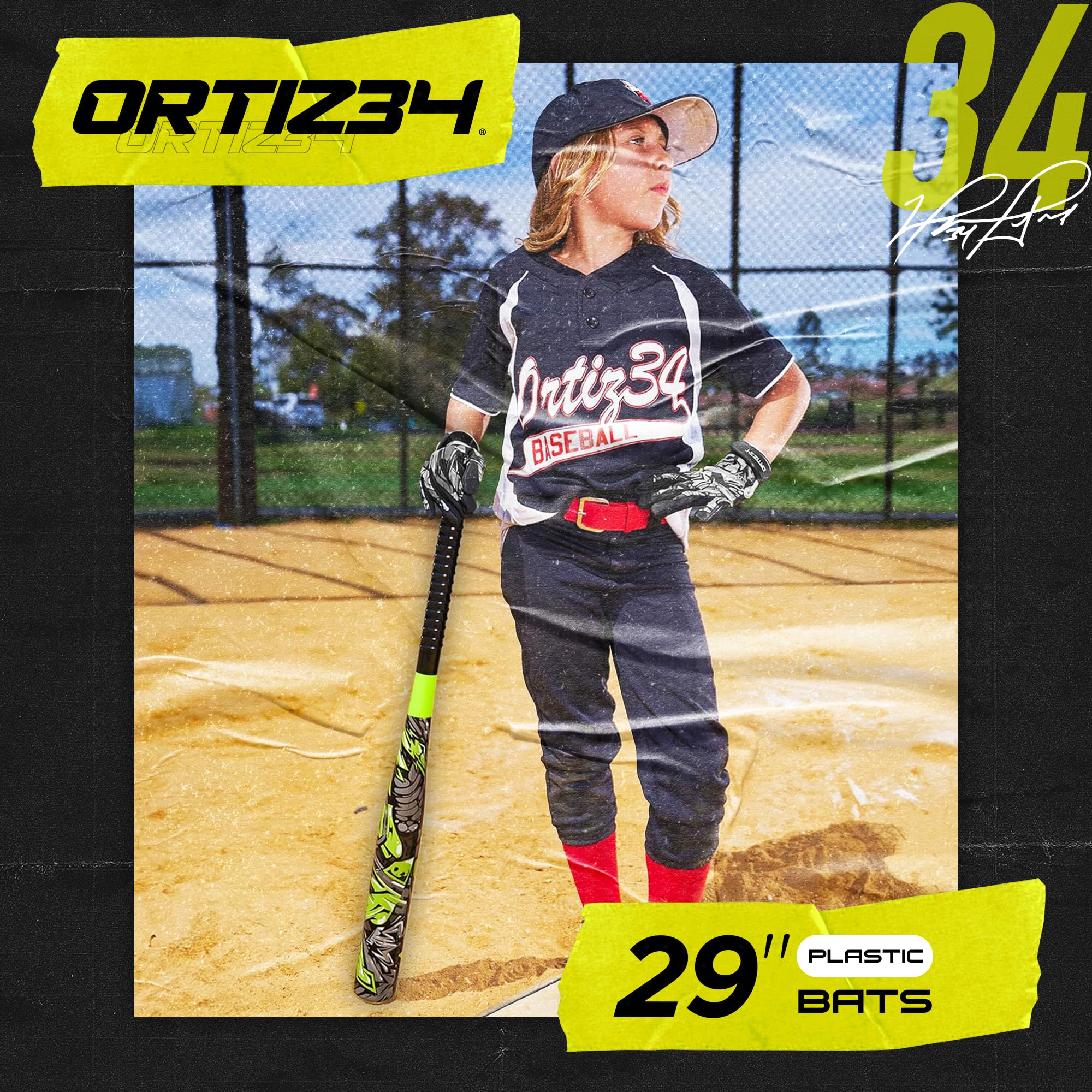 Ortiz34 Bat & Ball Set - Graffiti Plastic Bat & Ball Homerun Set- David Ortiz Backyard Baseball Set for Youth, Kids, Teenagers,