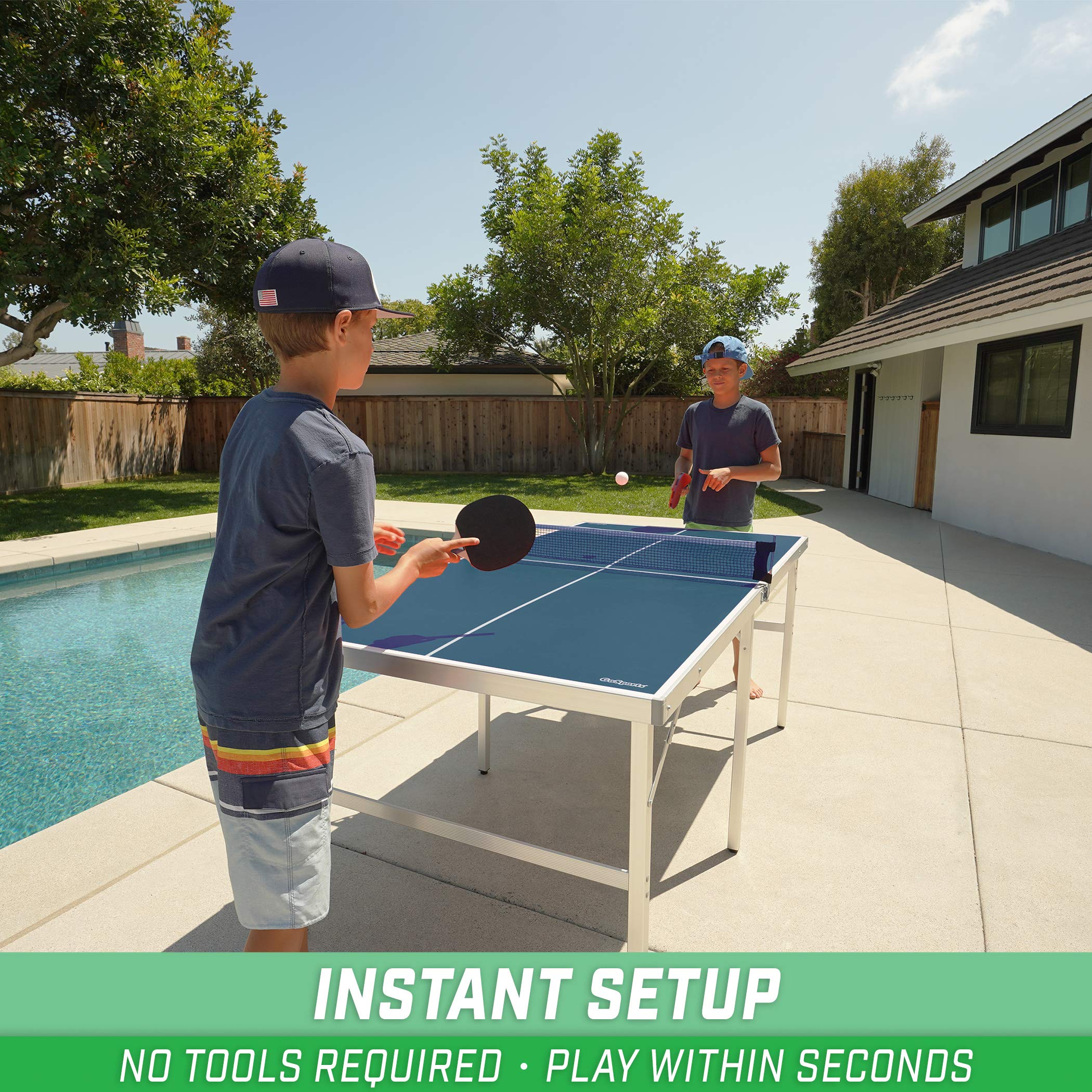 Gosports Mid-Size Table Tennis Game Set - Indoor/Outdoor Portable Game With Net, 2 Table Tennis Paddles And 4 Balls