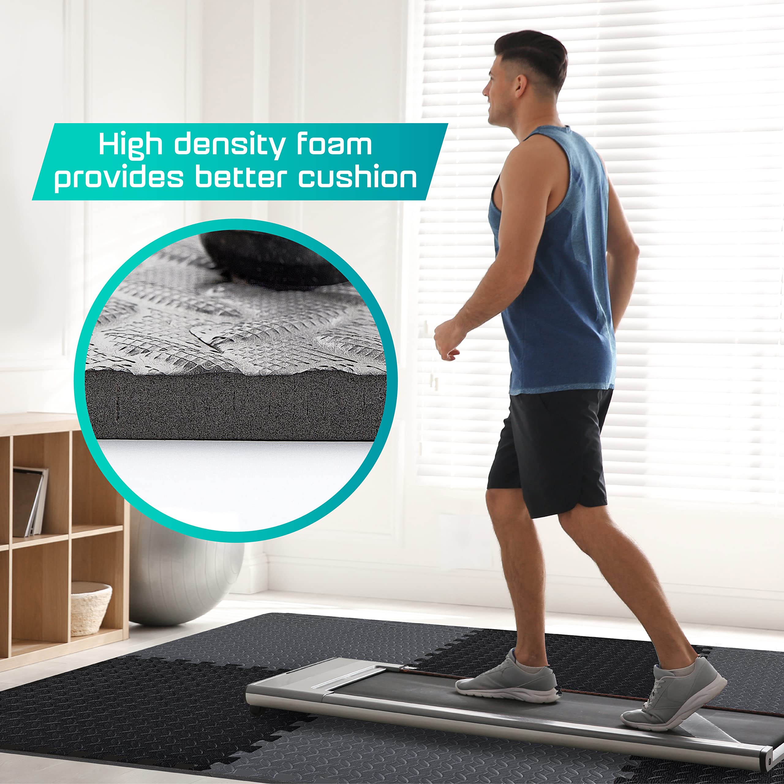 Yes4All Interlocking Foam Tiles, Non-Slip Foam Floor Tiles For Home Gym- Black And Gray, 16 Tiles 12''X 12''X 7/16'' Cover 16 Sq