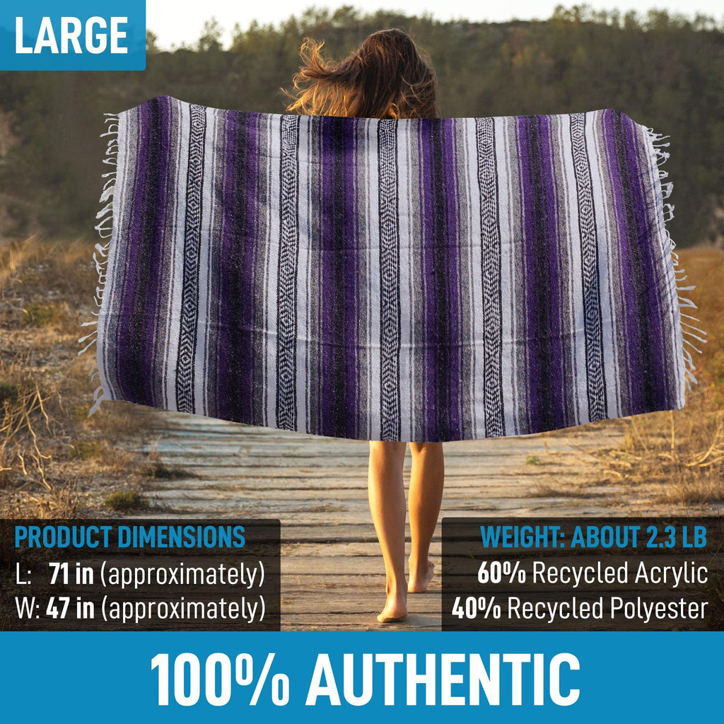 Hydration Nation Authentic Extra Large Mexican Blanket (70X50) - Handwoven Yoga, Serape - Artisanal Falsa, Beach, Camping, Picni