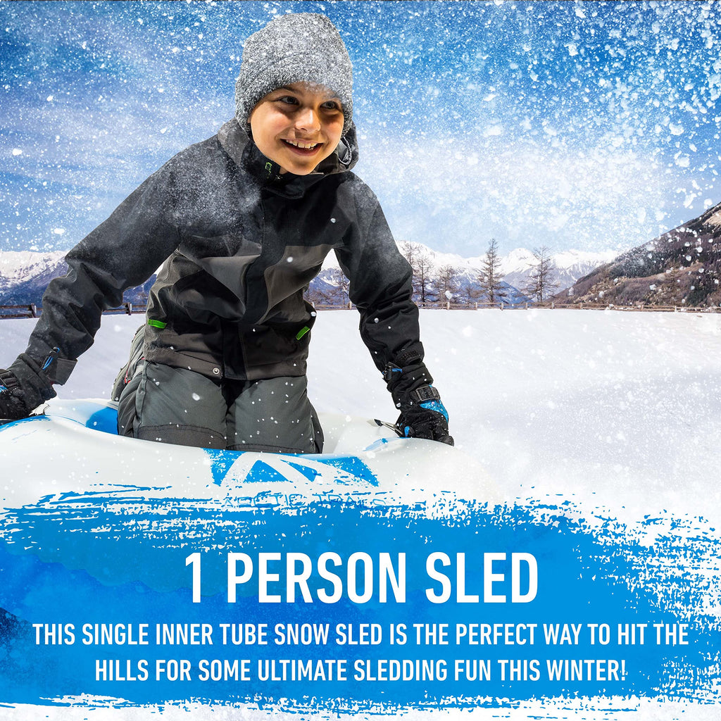 Franklin Sports Arctic Trails Single Person Inflatable Snow Sled - Heavy Duty Snow Tube For Kids - Long Lasting Fun - Blue/White