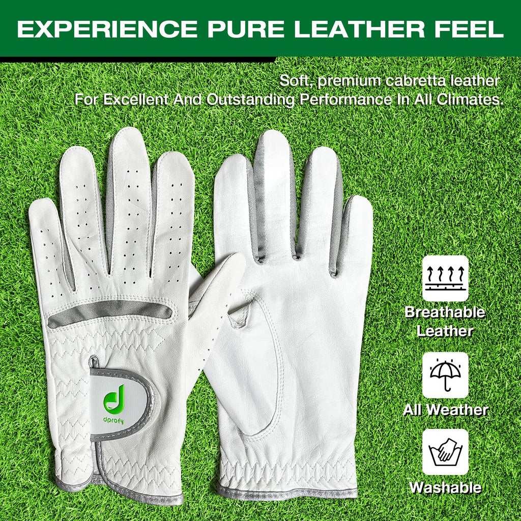 Dprofy Mens Golf Glove Pro Cabretta Leather Golf Gloves Golf Accessories, Pack Of 2 (Xx-Large)