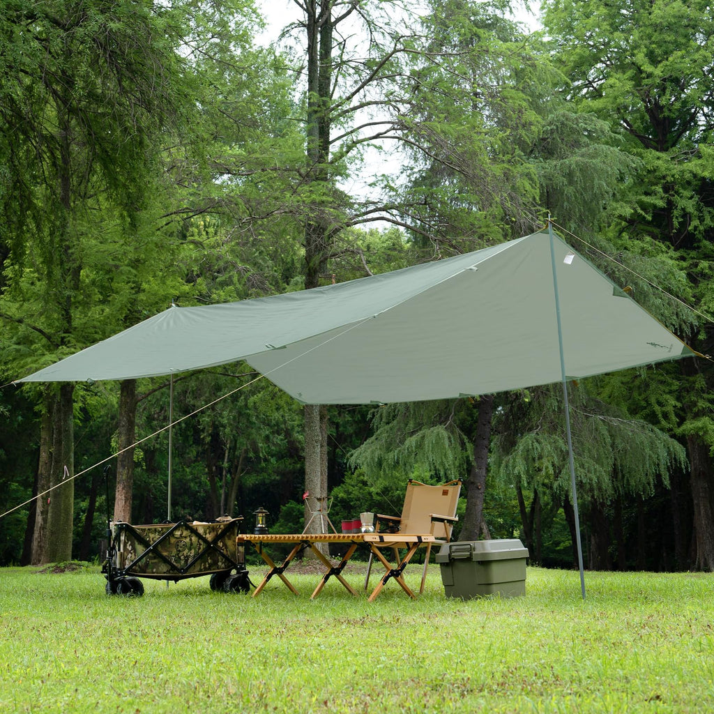 Free Soldier Camping Tarp Waterproof Portable Multifunctional Outdoor Traveling Awning Backpacking Shelter Rain Tarp (Bean Green