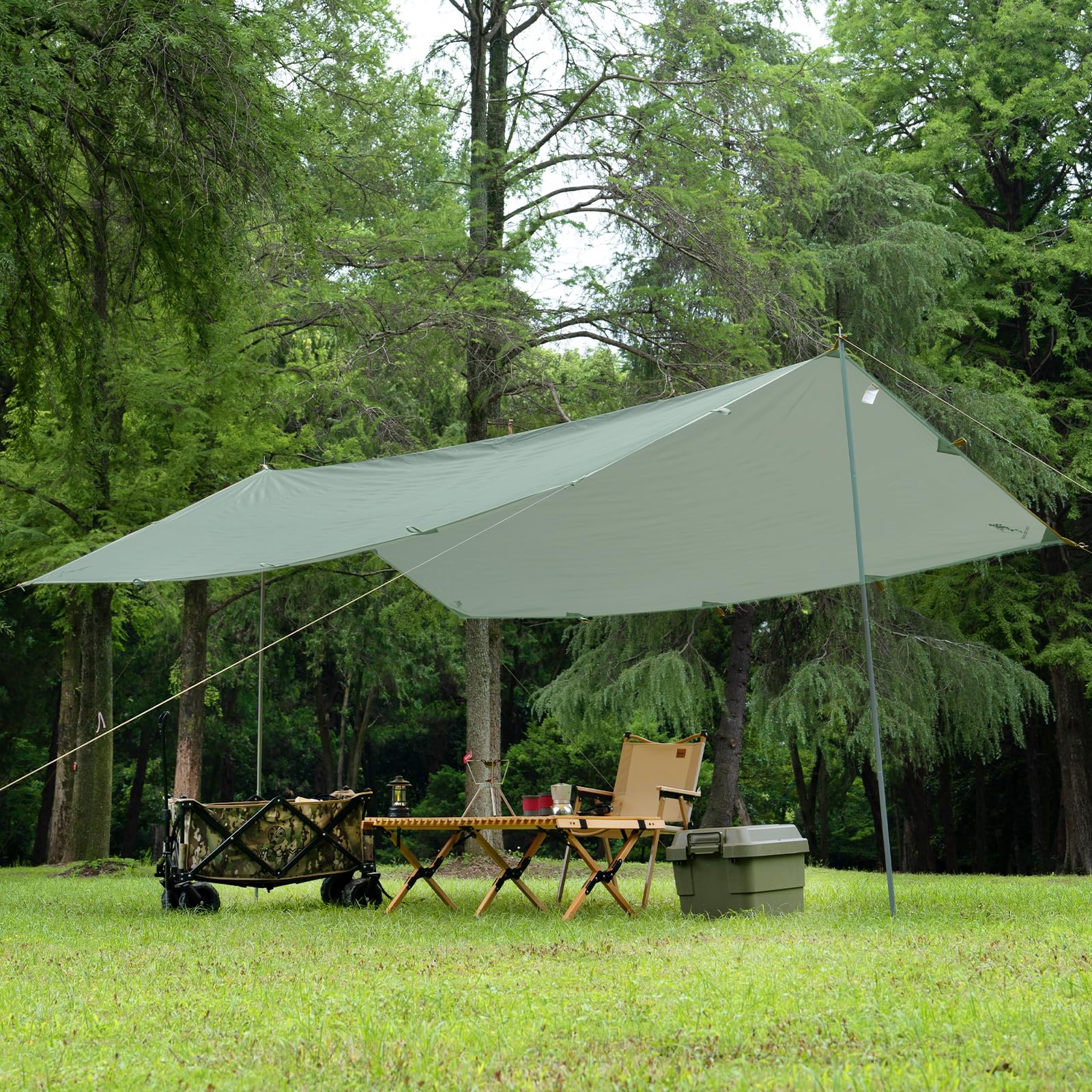 Free Soldier Camping Tarp Waterproof Portable Multifunctional Outdoor Traveling Awning Backpacking Shelter Rain Tarp (Bean Green