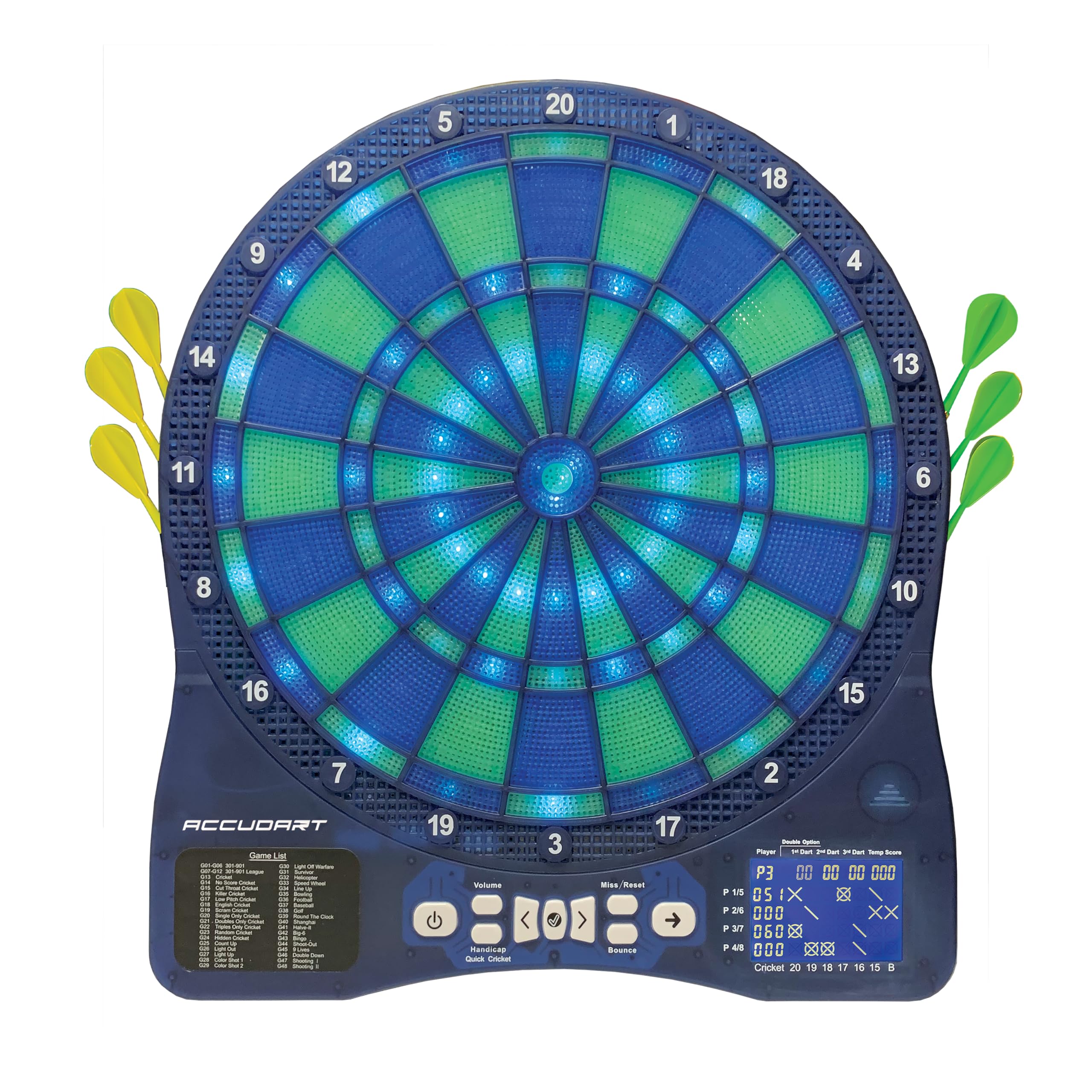 Accudart Light FX 2000 Electronic Dartboard with Vibrant LED Light Displays - Scoring Up to 4 Players - Includes 6 Soft Tip Dart