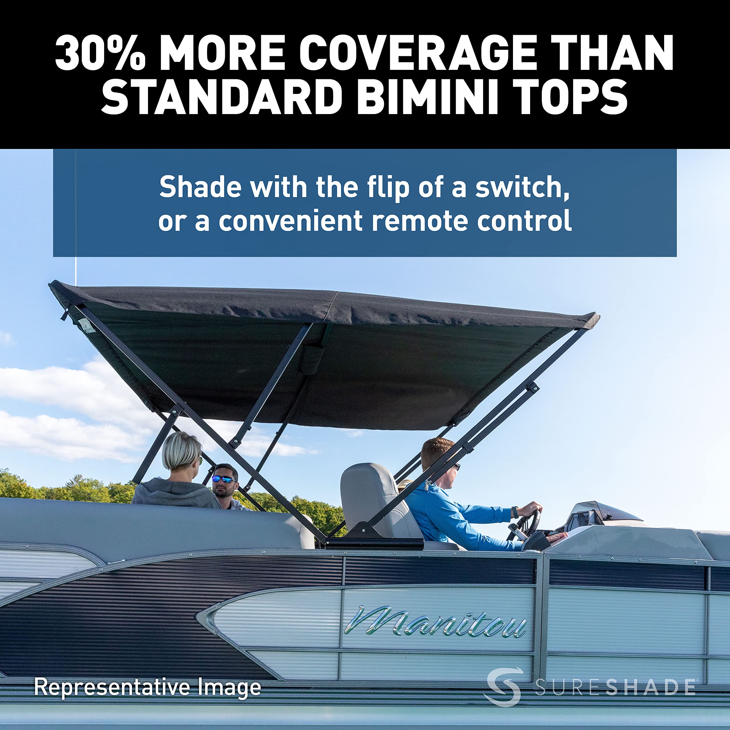 Sureshade Power Pontoon Bimini Top - Black Anodized Frame, Black Fabric