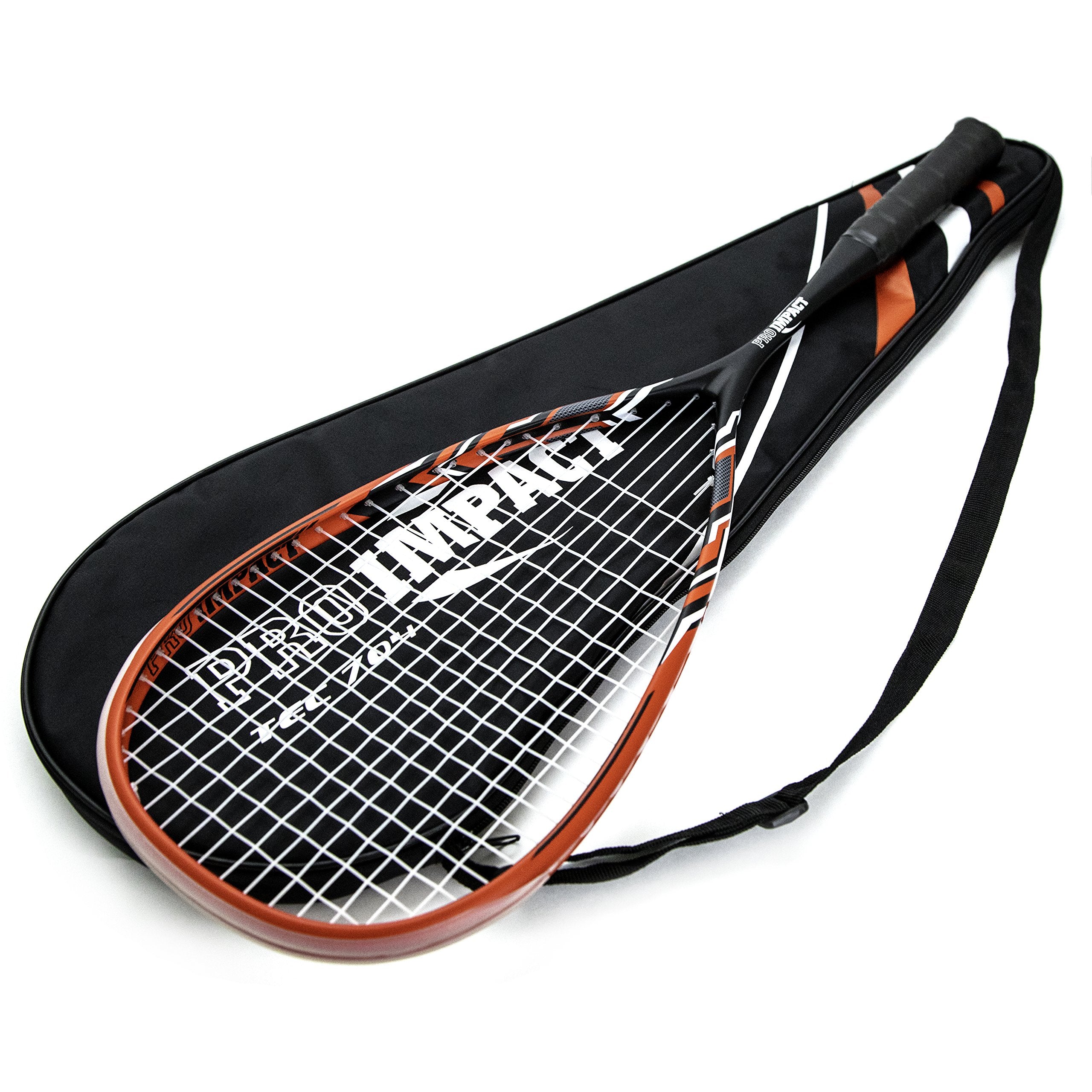 Pro Impact Graphite Carbon Fiber Squash Racket - Full Size Lightweight - With Carry On Cover & Durable Strings - Made Of Pure Gr