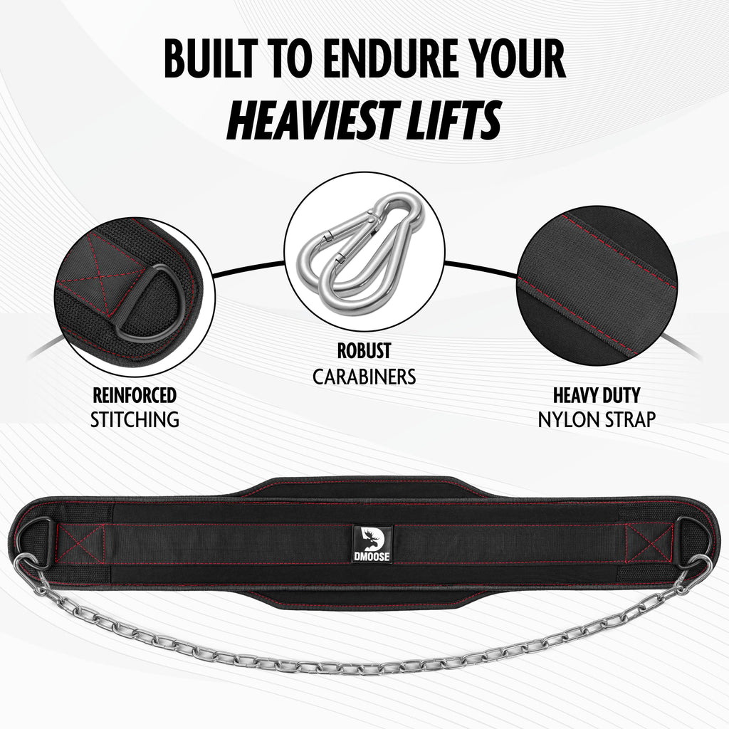 Dmoose Fitness Dip Belt For Weight Lifting - Heavy Duty 36'' Steel Chain Weight Belt For Pullups, Dips, Powerlifting, & Bodybuil