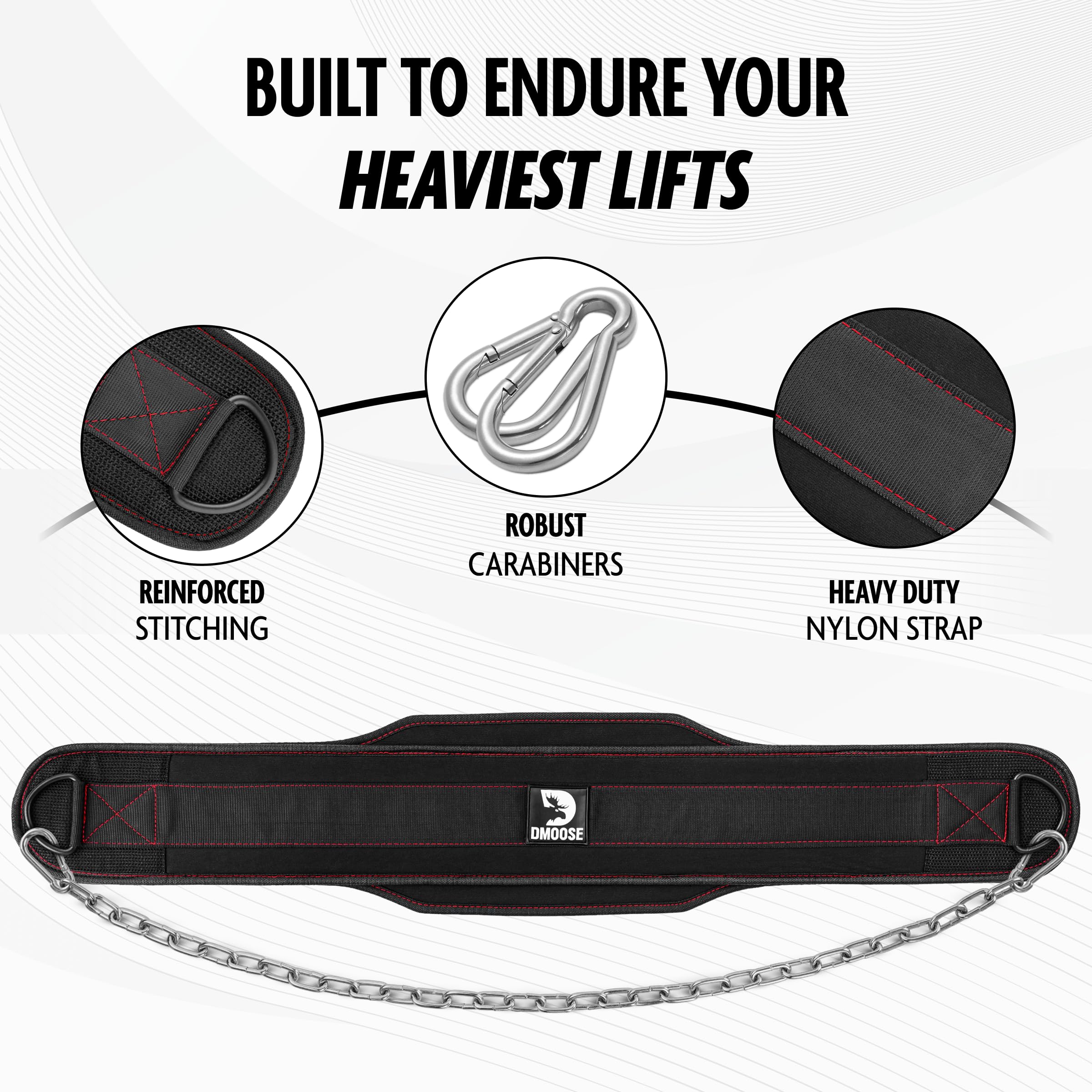 Dmoose Fitness Dip Belt For Weight Lifting - Heavy Duty 36'' Steel Chain Weight Belt For Pullups, Dips, Powerlifting, & Bodybuil