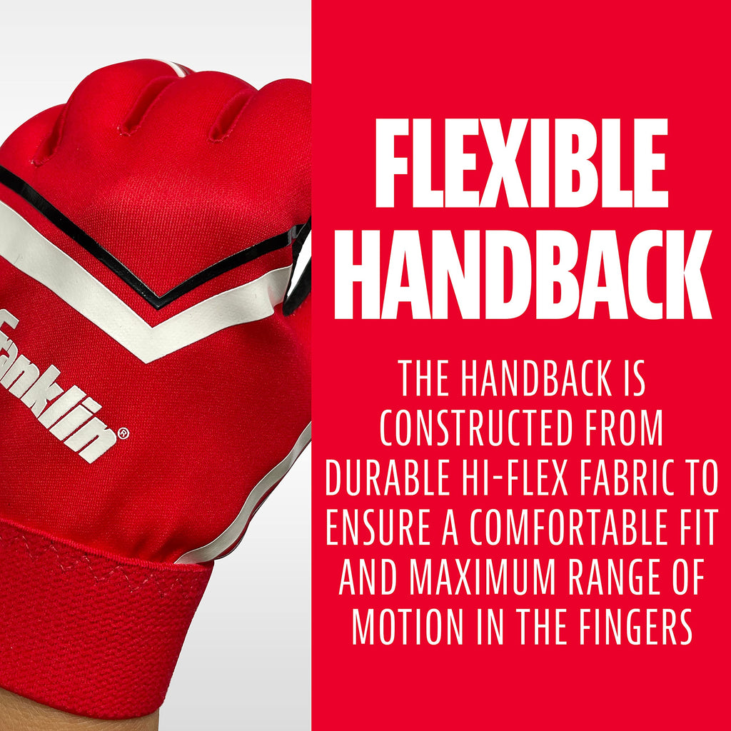 Franklin Sports Youth Football Receiver Gloves - Shoktak Kids High Grip Football Receiver Gloves - Red - Youth Large