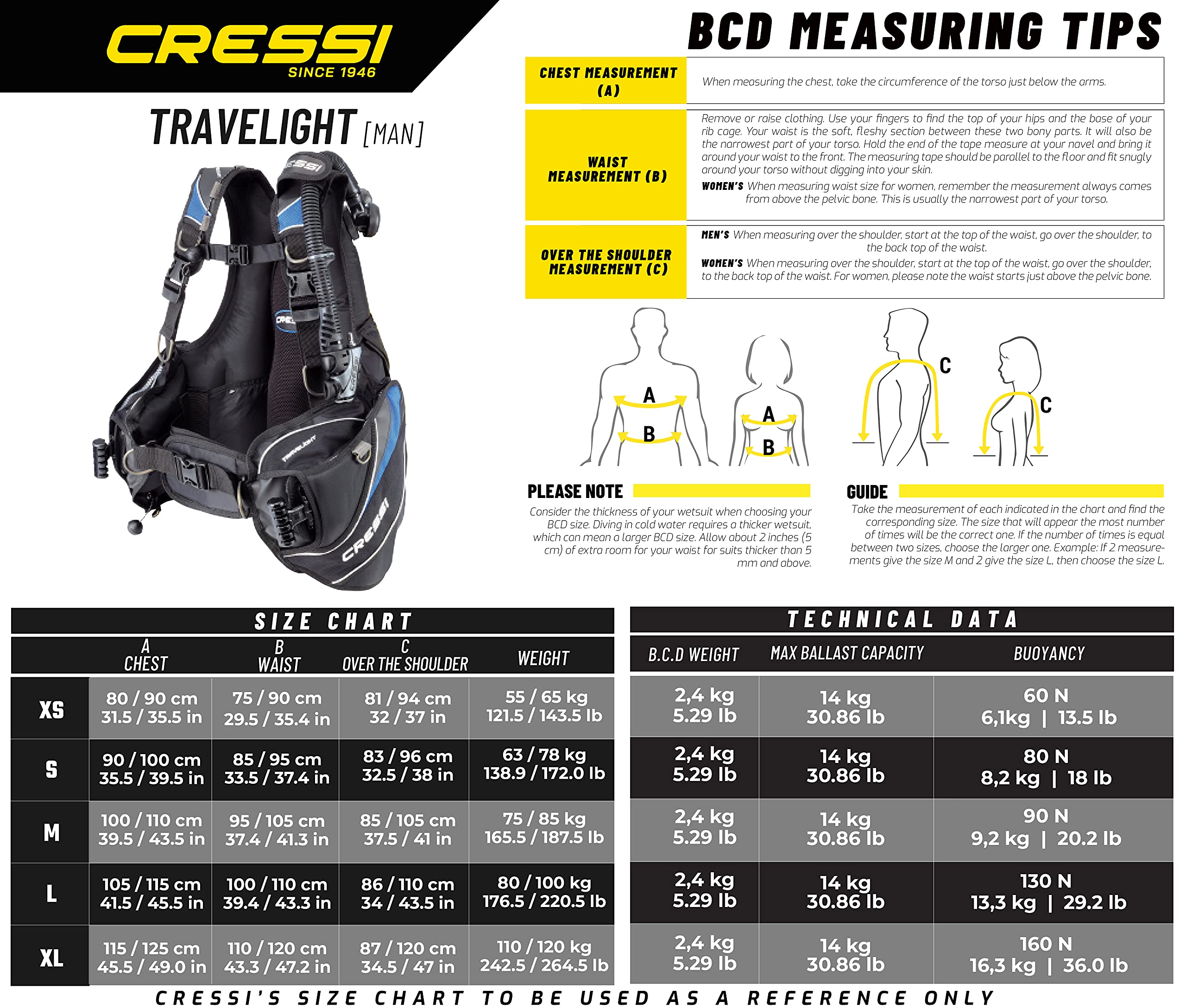 Cressi Travelight, Black/Yellow, Xl