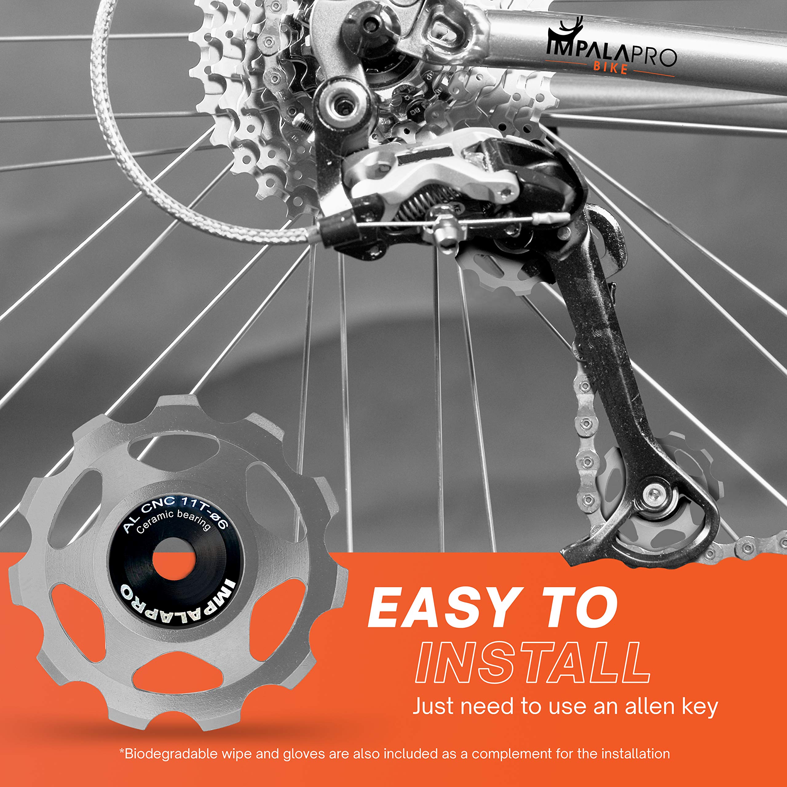 Impalapro Bike Set Of 2 Ceramic Jockey Wheels 11T - Derailleur Pulley - Jockey Wheel Shimano - Jockey Wheels 11 Speed - Pulley S
