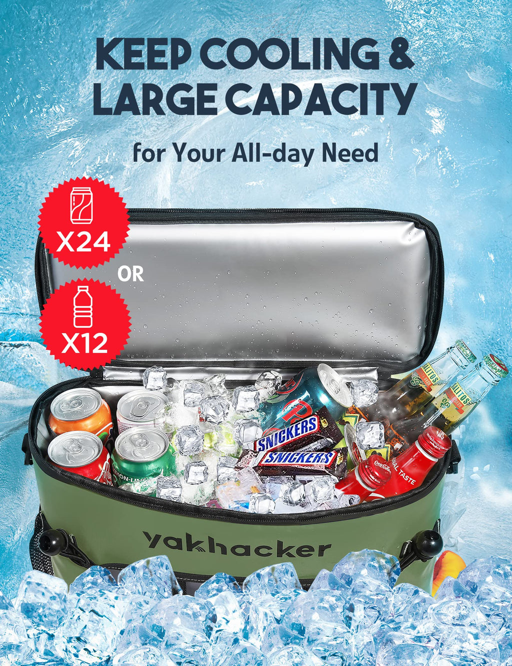 Yakhacker Kayak Cooler Bag, Waterproof Seat Back Cooler With Lawn-Chair Style Seats, Kayak Accessories Portable Ice Chest Cooler