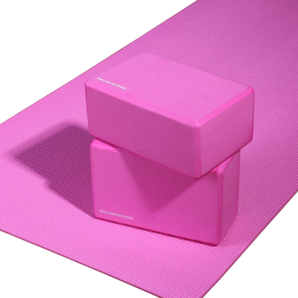 Fitvids Set of 2 High Density Yoga Blocks, 9x6x4 Each, Pair (Pink)