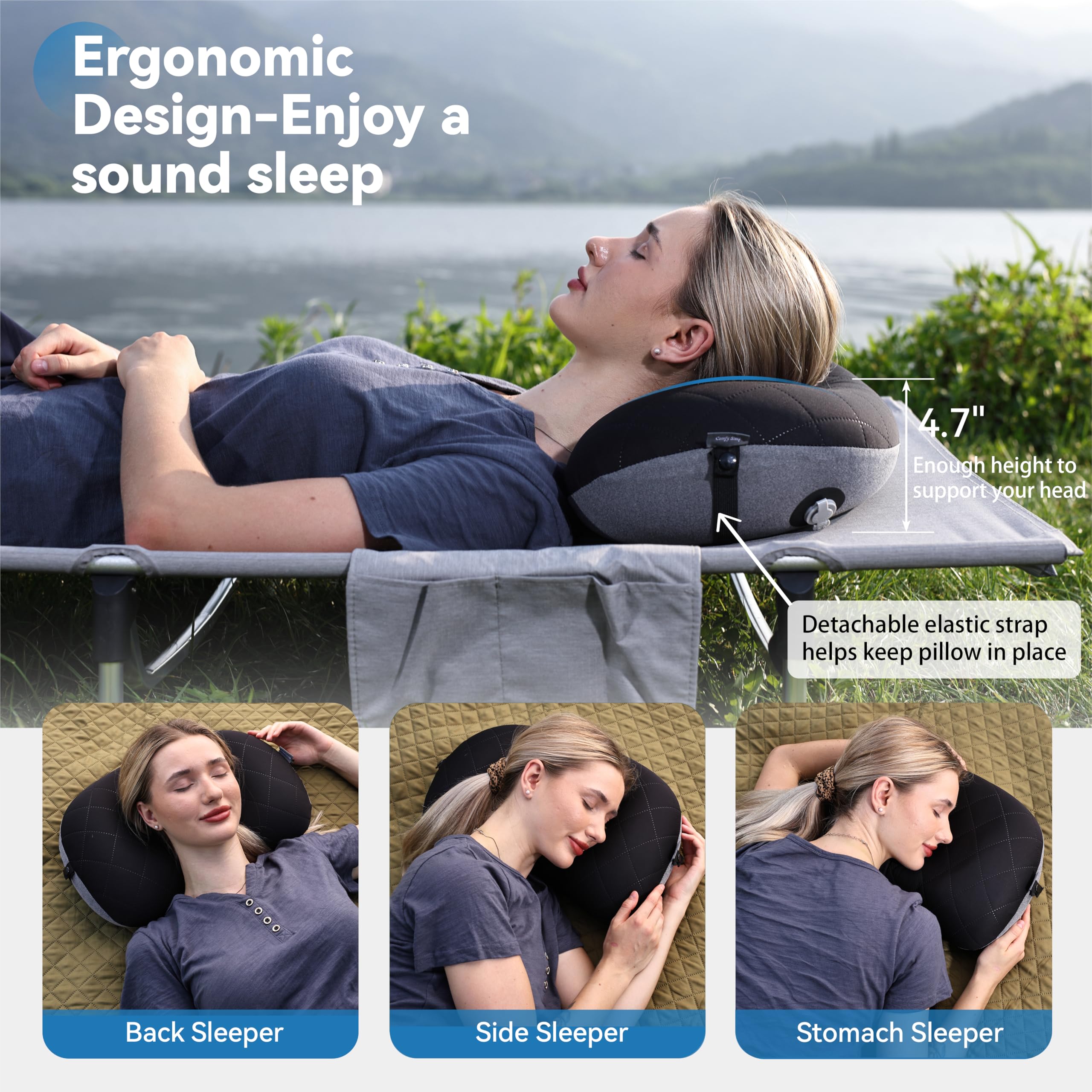 Marchway Ultralight Inflatable Camping Pillow With Soft Washable Cover, Compact Compressible Portable Travel Air Pillow For Outd