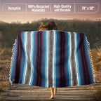 Hydration Nation Authentic Extra Large Mexican Blanket (70X50) - Handwoven Yoga, Serape- Artisanal Falsa, Beach, Camping, Picnic