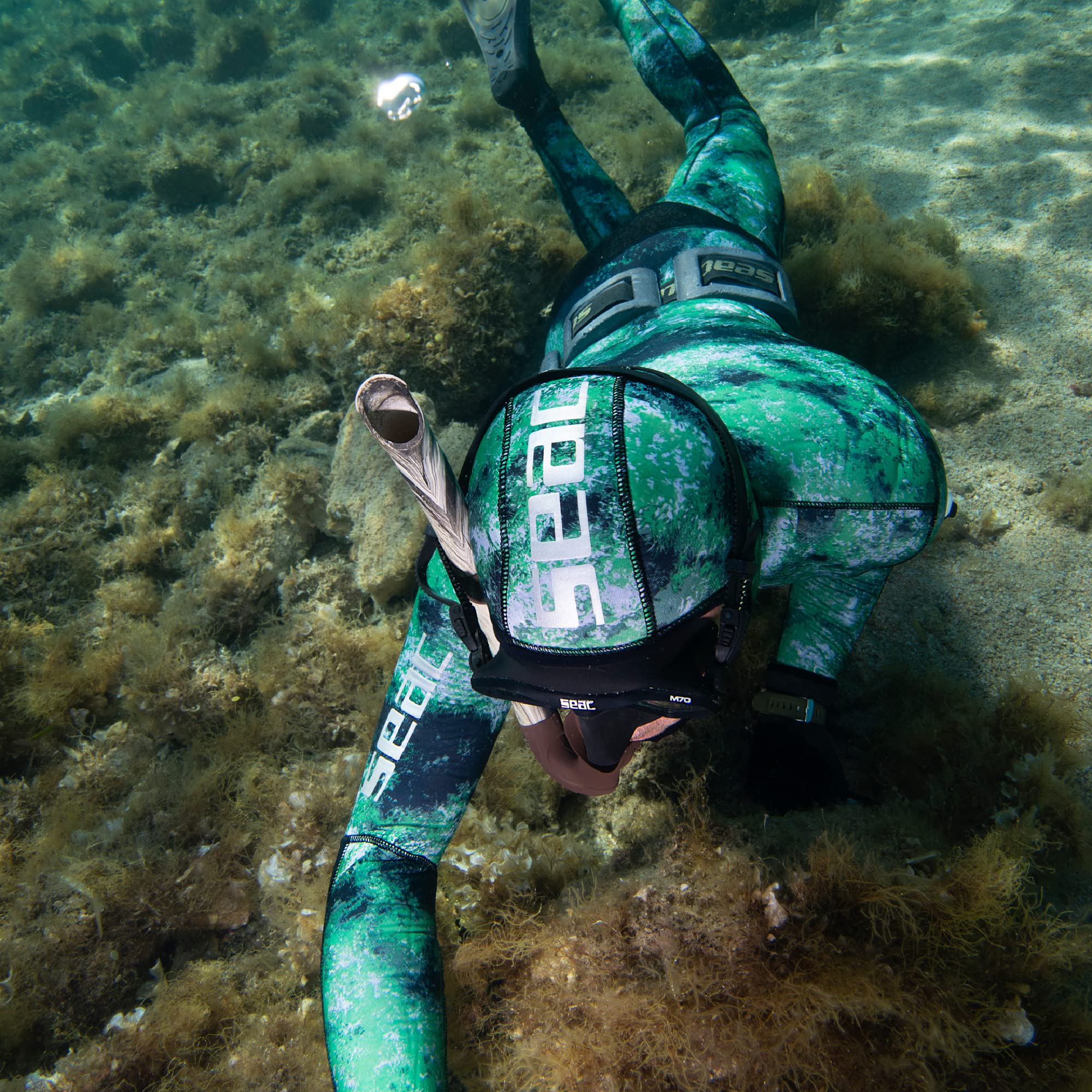 Seac Ghost, Jacket In 7 Mm Ultrastretch Neoprene With Incorporated Hood For Freediving And Spearfishing, Camo Green, Large