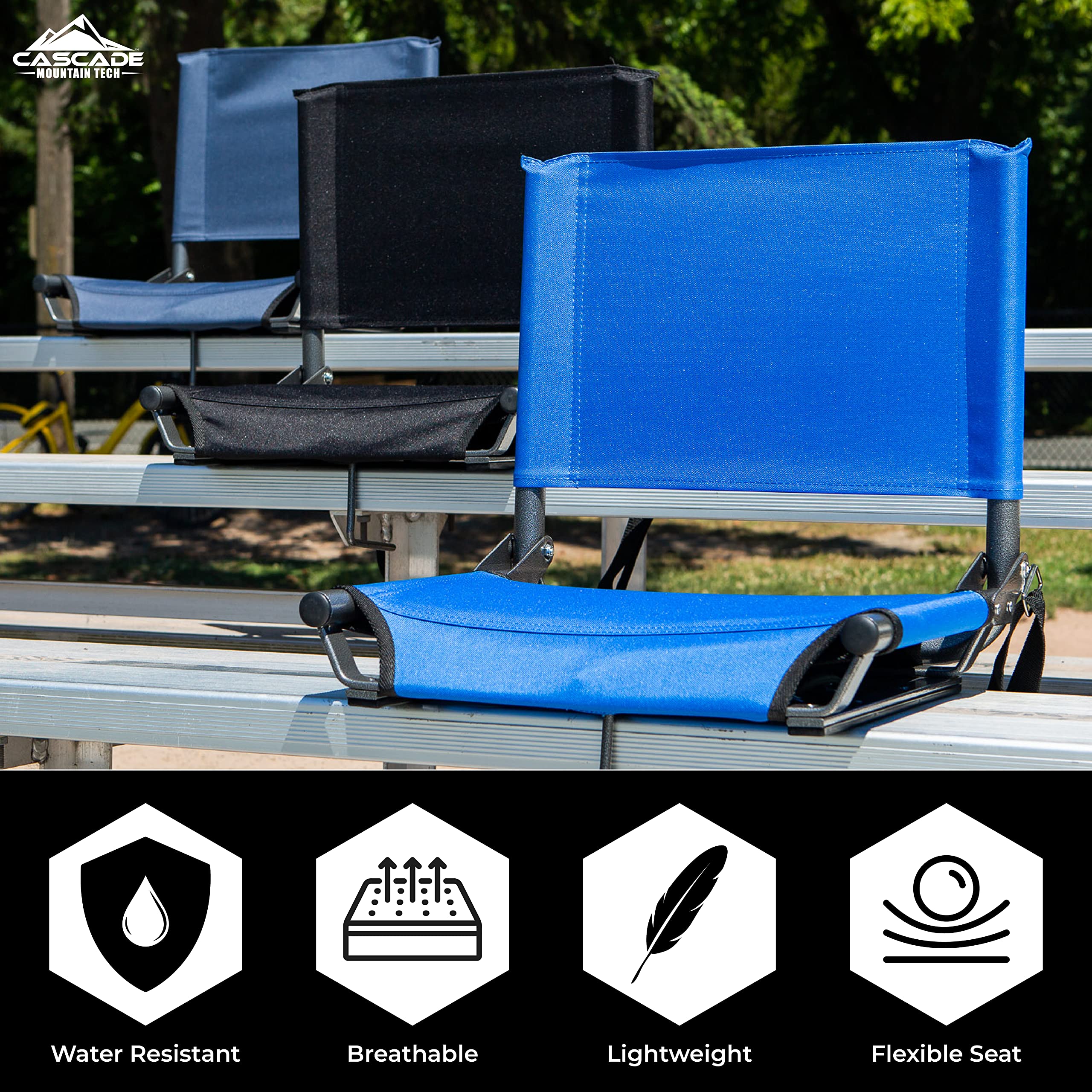 Cascade Mountain Tech Stadium Seat - Lightweight, Portable Folding Chair For Bleachers And Benches - Purple, 17