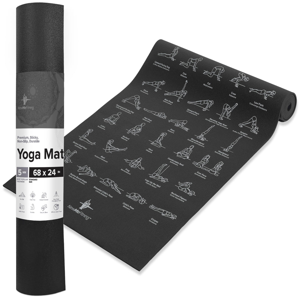 Newme Fitness Yoga Mat For Women And Men - Large, 5Mm Thick, 68 Inch Long, Non Slip Exercise Mats W/ 70 Printed Yoga Poses For P