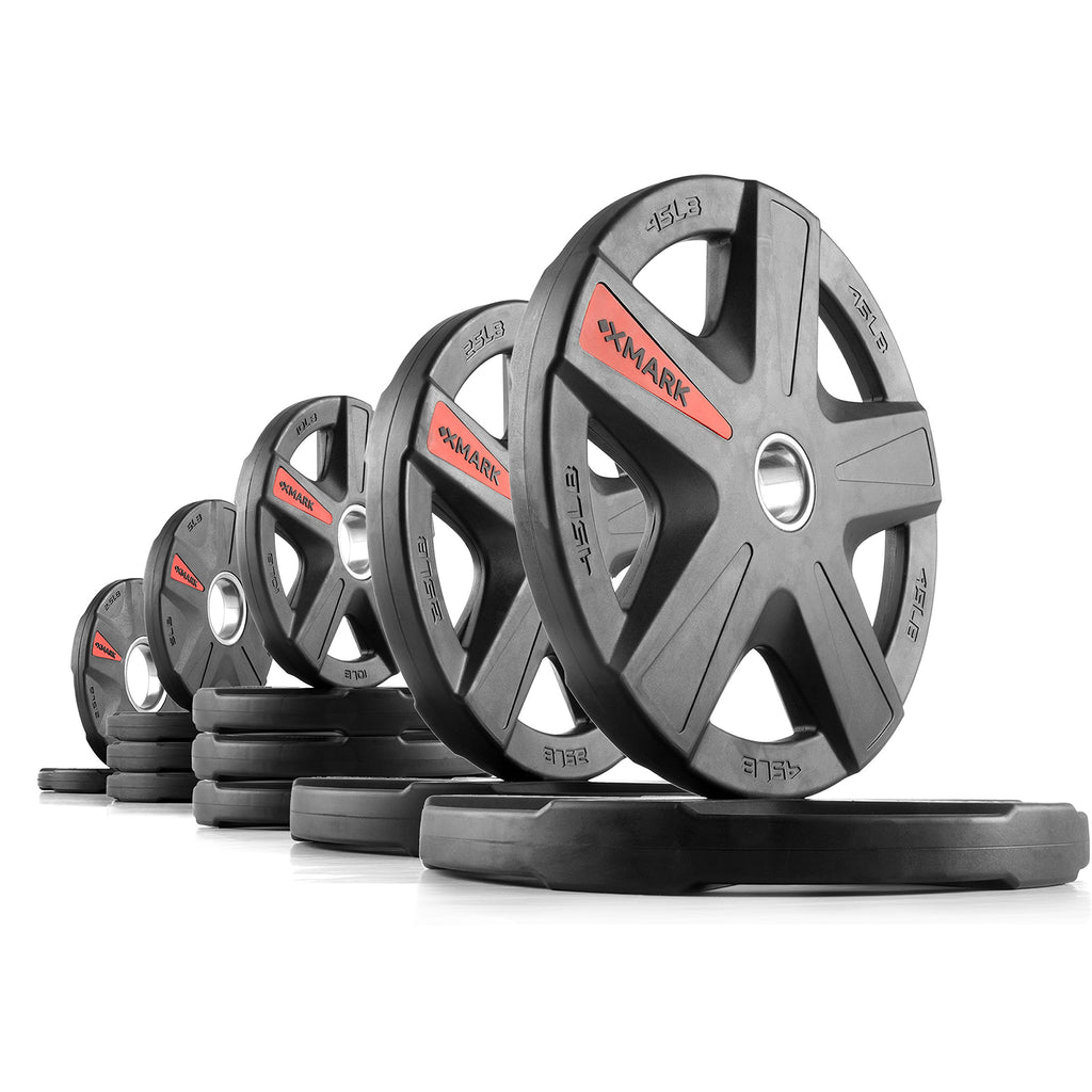 Xmark Texas Star Olympic Weights, 205 Lb Set Of Rubber Coated Olympic Weight Plates, Olympic Barbell Weights, Plates For Weight 