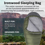 Marmot Ironwood Mummy Sleeping Bag  Down-Filled, Lightweight, 30-Degree Rating, Bomber Green/Steel Onyx, Regular