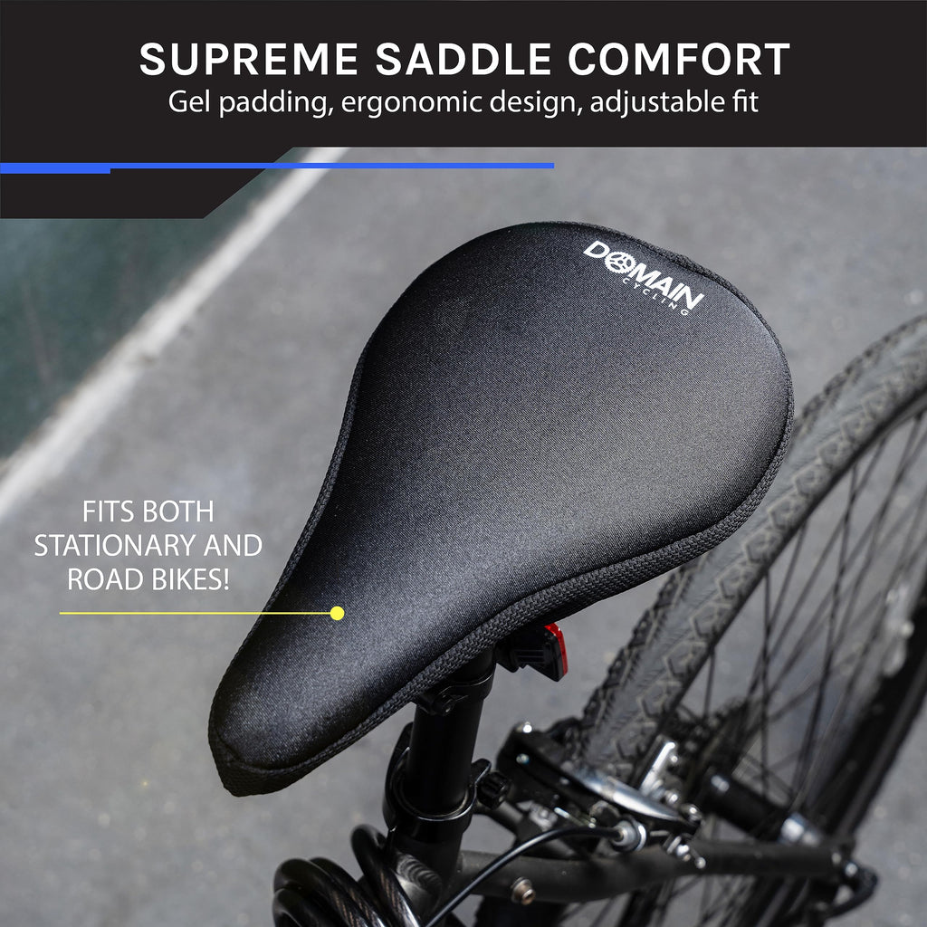 Domain Cycling Gel Bike Seat Cushion- Secure Peloton Fit For Smooth Stable Rides- Non-Slip Bicycle, Padded Bike Seat Cover For E