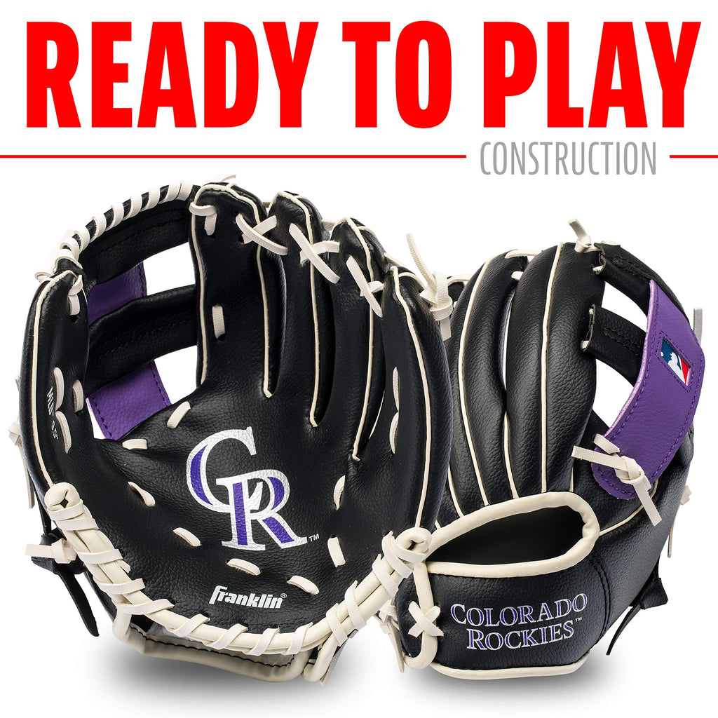 Franklin Sports Mlb Youth Teeball Glove + Foam Ball Set - Kids Colorado Rockies Baseball + Teeball Mitt And Ball - Perfect First