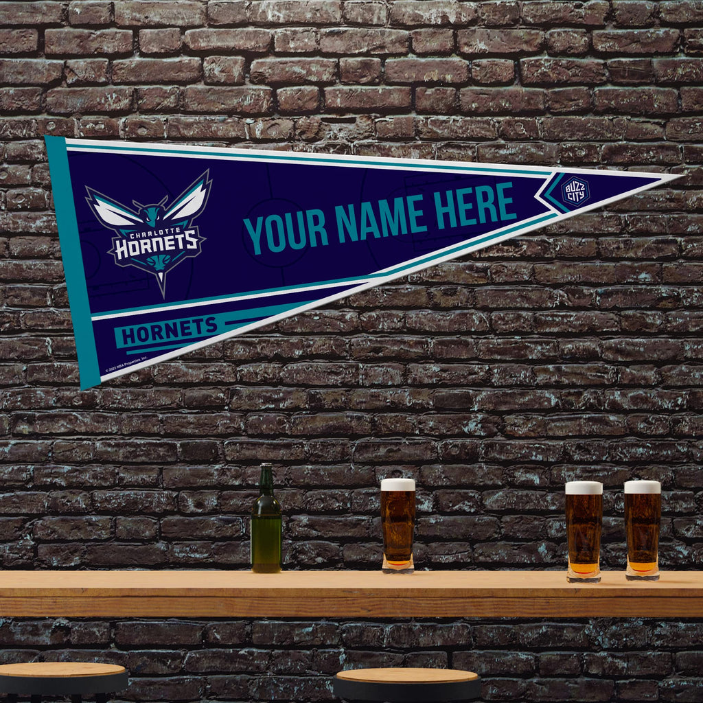 Rico Industries Nba Basketball Charlotte Hornets Personalized - Custom 12'' X 30'' Soft Felt Pennant - Ez To Hang
