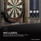 Accudart Match Pro Dartboard Cabinet Set - Official Size - Self Healing Sisal - Modern Style Woodgrain - Two Built-In Dartholder