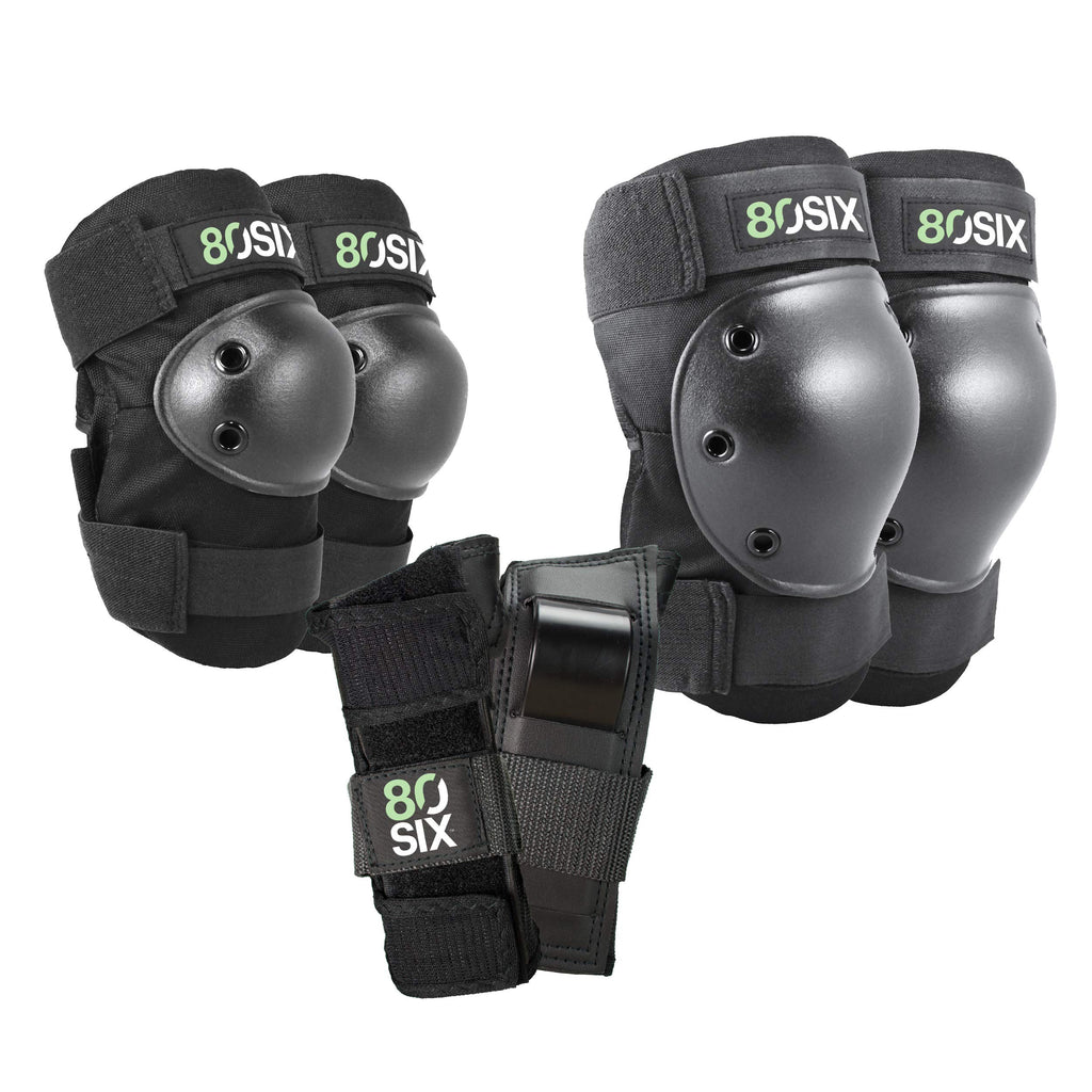 80Six Pad Set With Wristguards, Elbow Pads, And Knee Pads For Kids, Black, Junior - Ages 5+
