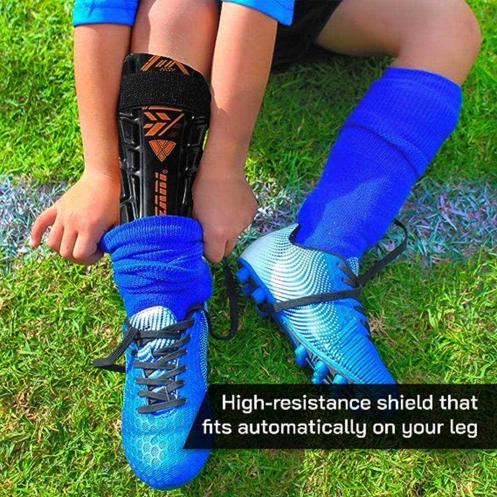Malaga Soccer Shin Guard with Adjustable Straps-Black/N. Orange - Vizari Sports