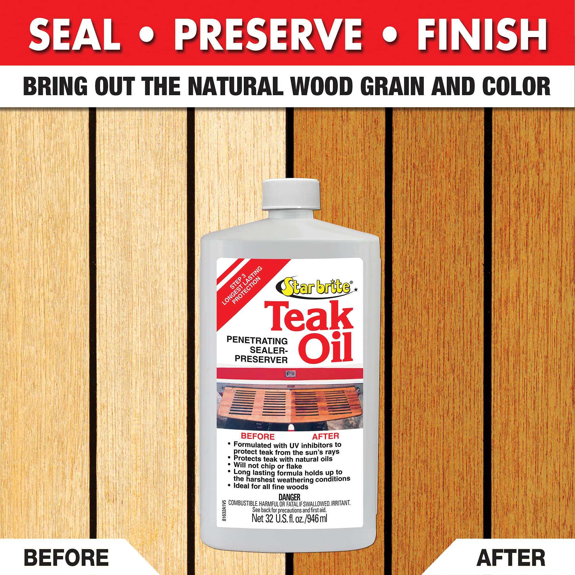 Star Brite Teak Oil - Long Lasting, Penetrating, Sealer & Preserver With Uv Inhibitors - Marine Grade For The Harshest Weather C