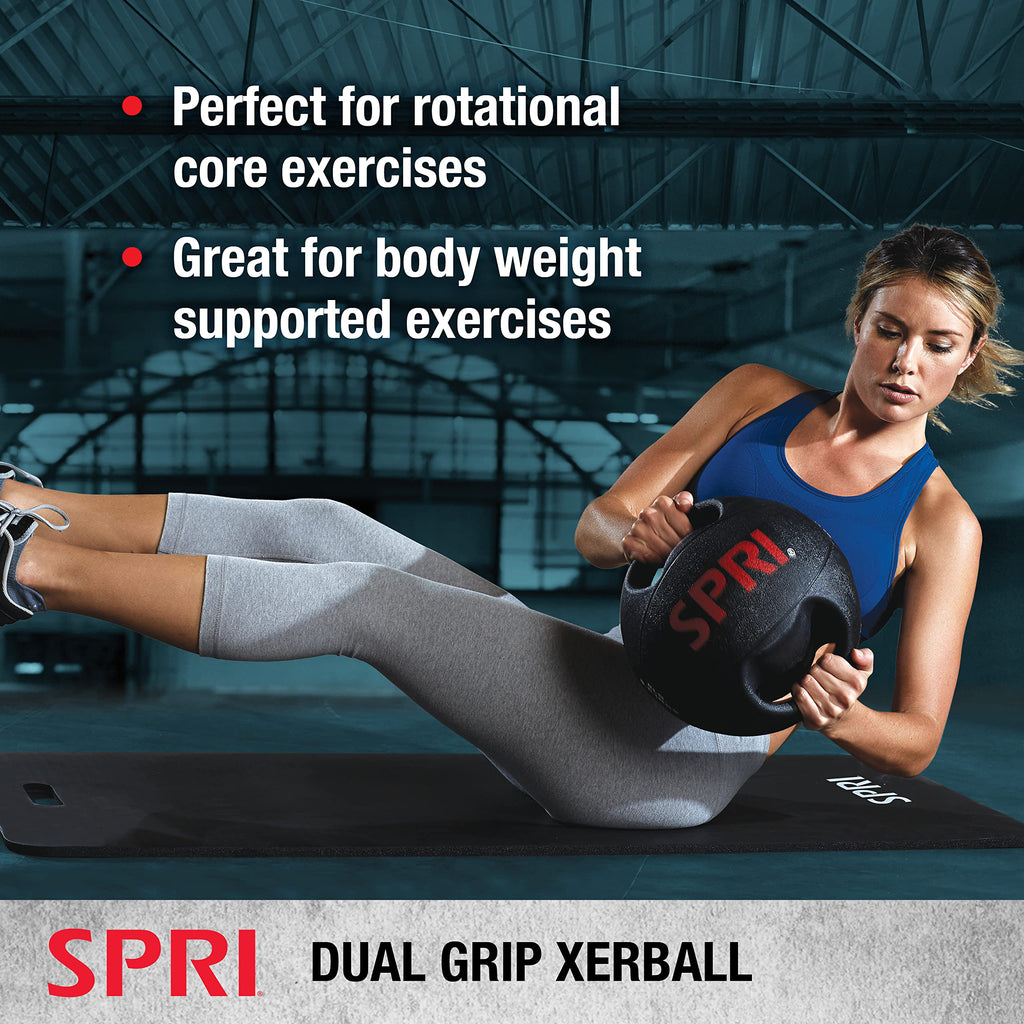 Spri Xerball Medicine Ball With Handles - Weighted Ball For Exercise (6 Lbs, 8, 10, 12, 14, 16, 18, 20 Pounds) - Med Ball For Ab
