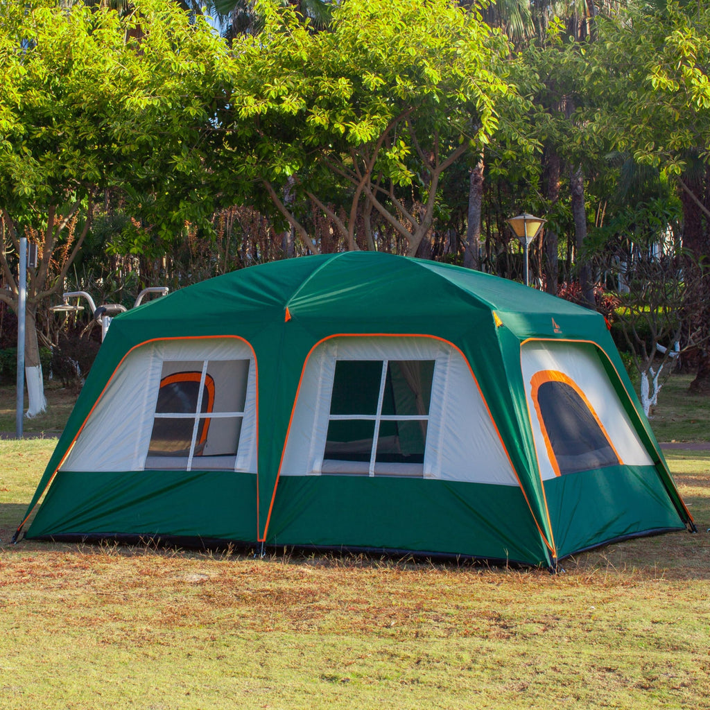 Ktt Extra Large Tent 8-10 Person,Family Cabin Tents,2 Rooms,3 Doors And 3 Windows With Mesh,Straight Wall,Waterproof,Double Laye