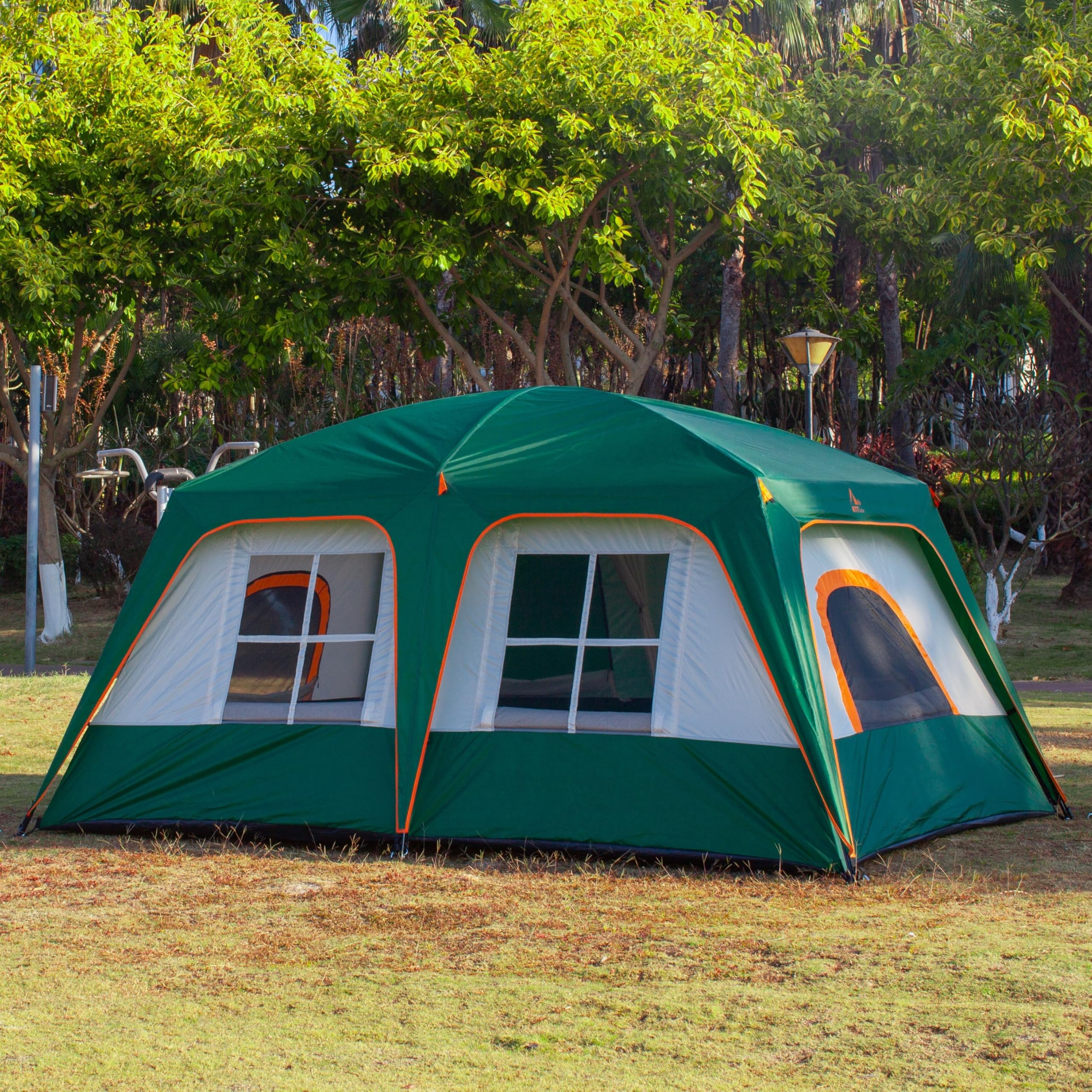 Ktt Extra Large Tent 8-10 Person,Family Cabin Tents,2 Rooms,3 Doors And 3 Windows With Mesh,Straight Wall,Waterproof,Double Laye