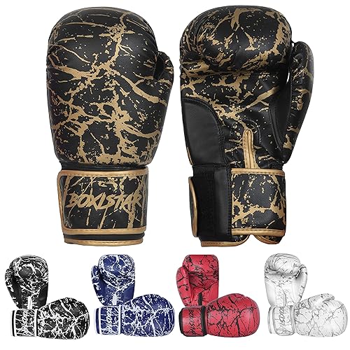 Boxing Training Sparring Kickboxing Punching Heavy Bag Muay Thai Mitts Mma Gloves For Youth, Men & Women (Black/Gold, 16 Oz)