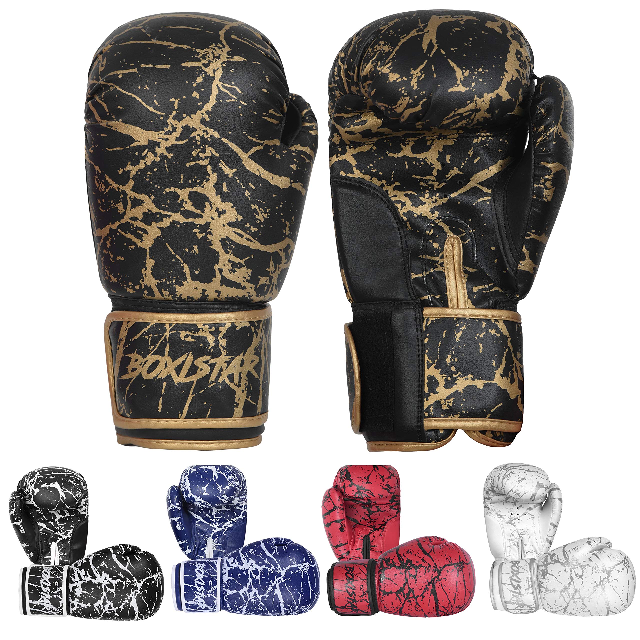 Boxing Training Sparring Kickboxing Punching Heavy Bag Muay Thai Mitts Mma Gloves For Youth, Men & Women (Black/Gold, 16 Oz)
