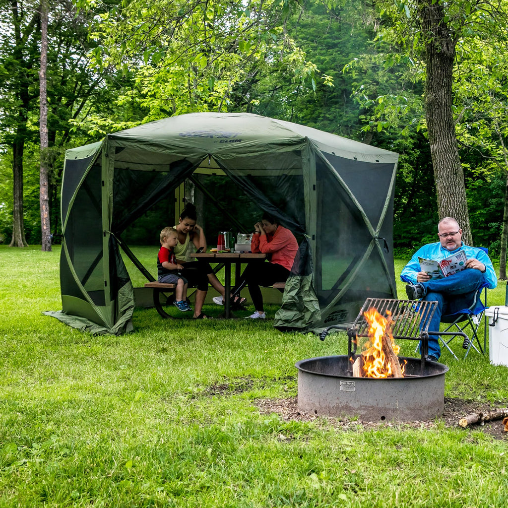 Clam Pop Up Screen Tent, Outdoor Camping Gazebo Canopy, Escape, 11.5', Green - Heavy-Duty Portable Screened Shelter With Netting