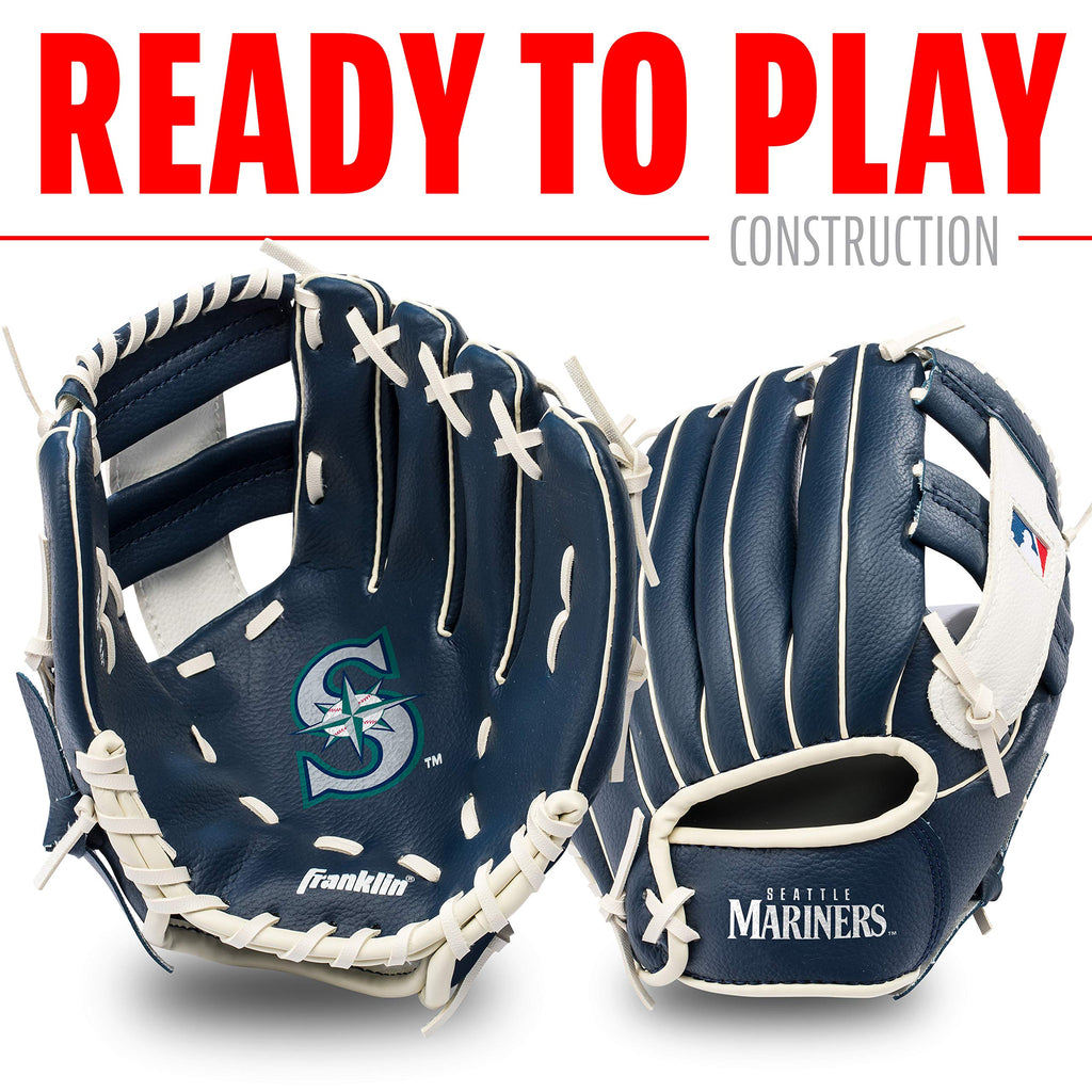 Franklin Sports Mlb Youth Teeball Glove + Foam Ball Set - Kids Seattle Mariners Baseball + Teeball Mitt And Ball - Perfect First